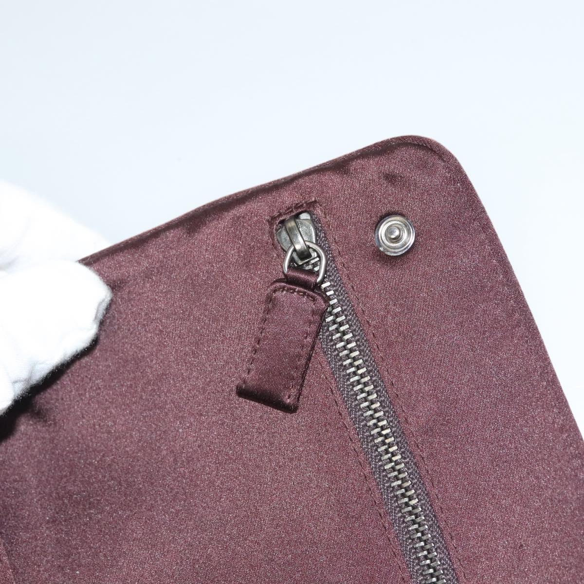 PRADA Pouch Satin Beige Auth 129577