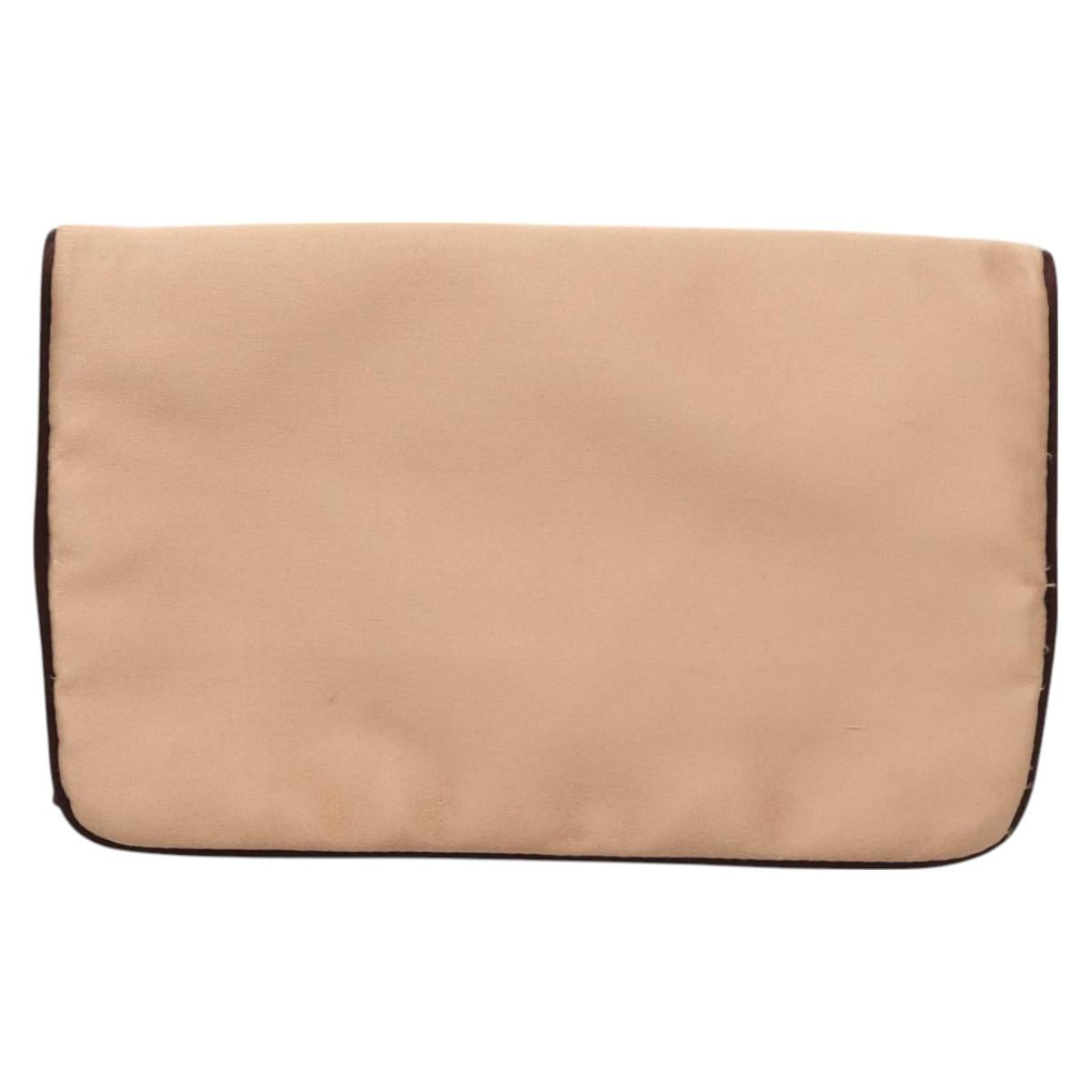 PRADA Pouch Satin Beige Auth 129577