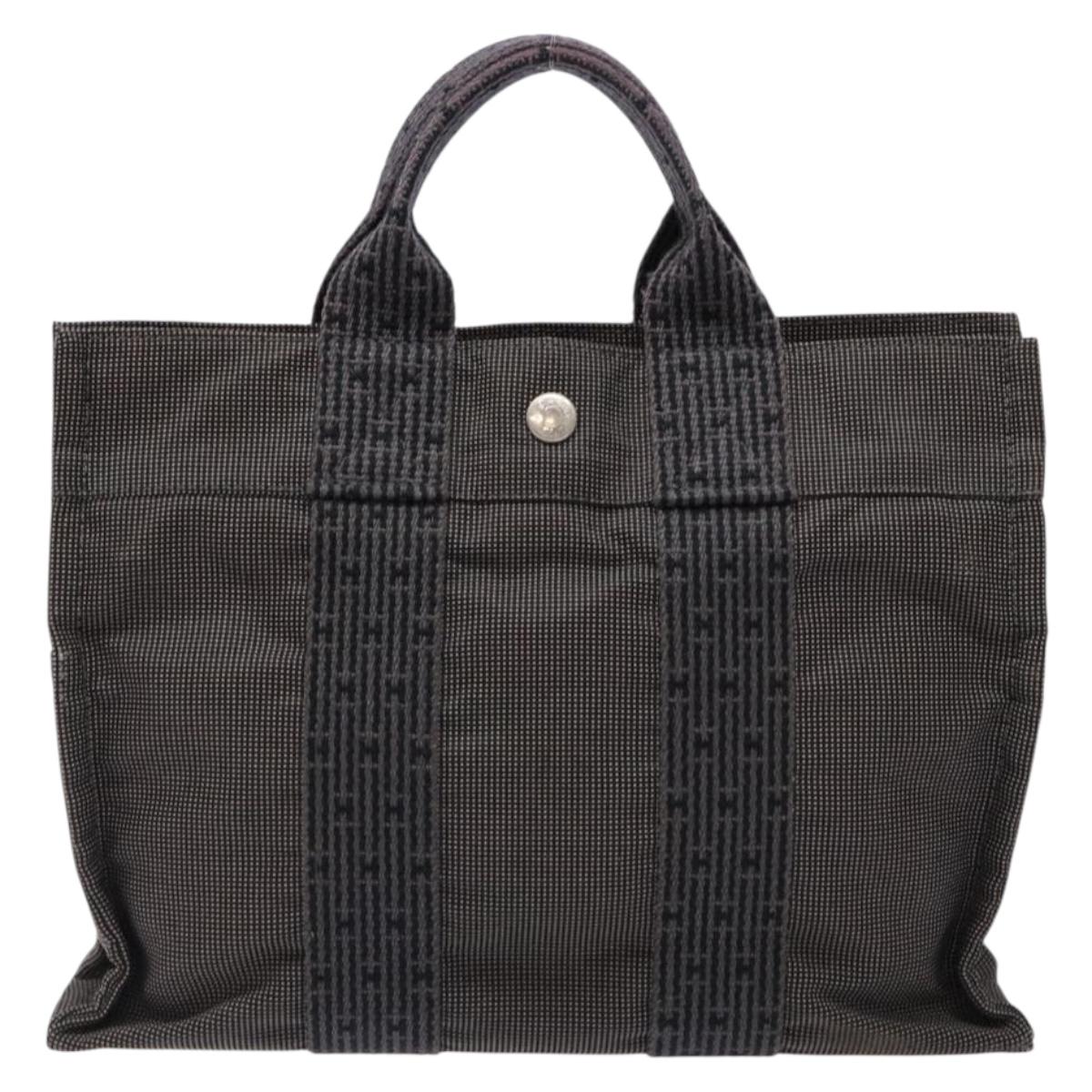 HERMES Her Line PM Hand Bag Canvas Gray Silver Auth 129601