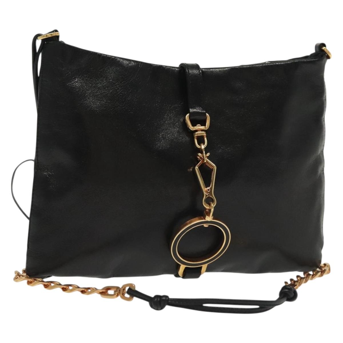 PRADA Chain Shoulder Bag Leather Black Gold Auth 129605
