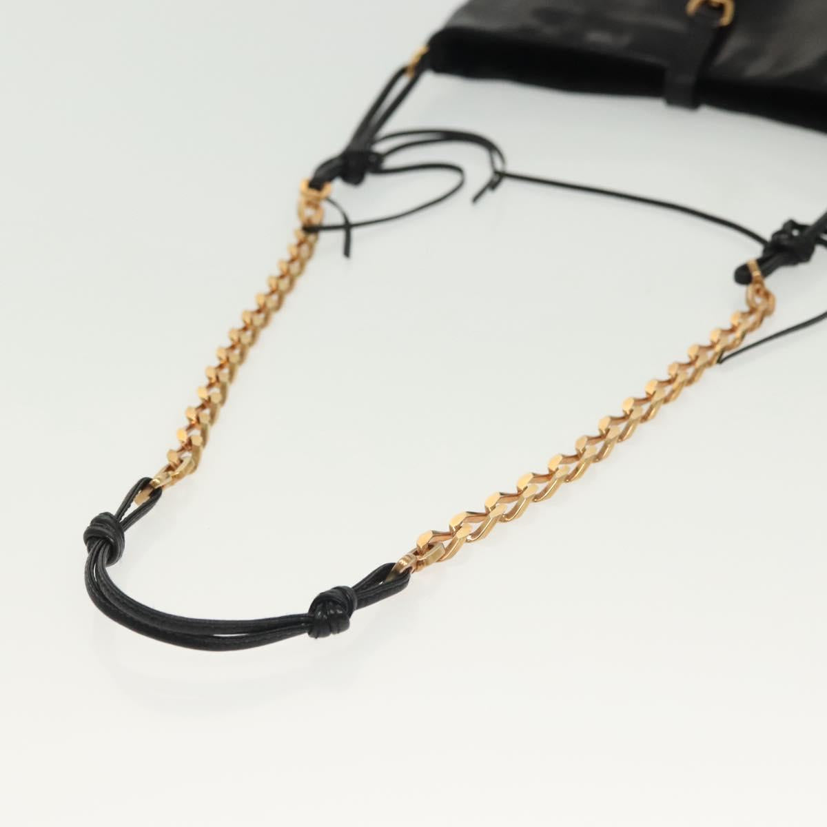 PRADA Chain Shoulder Bag Leather Black Gold Auth 129605