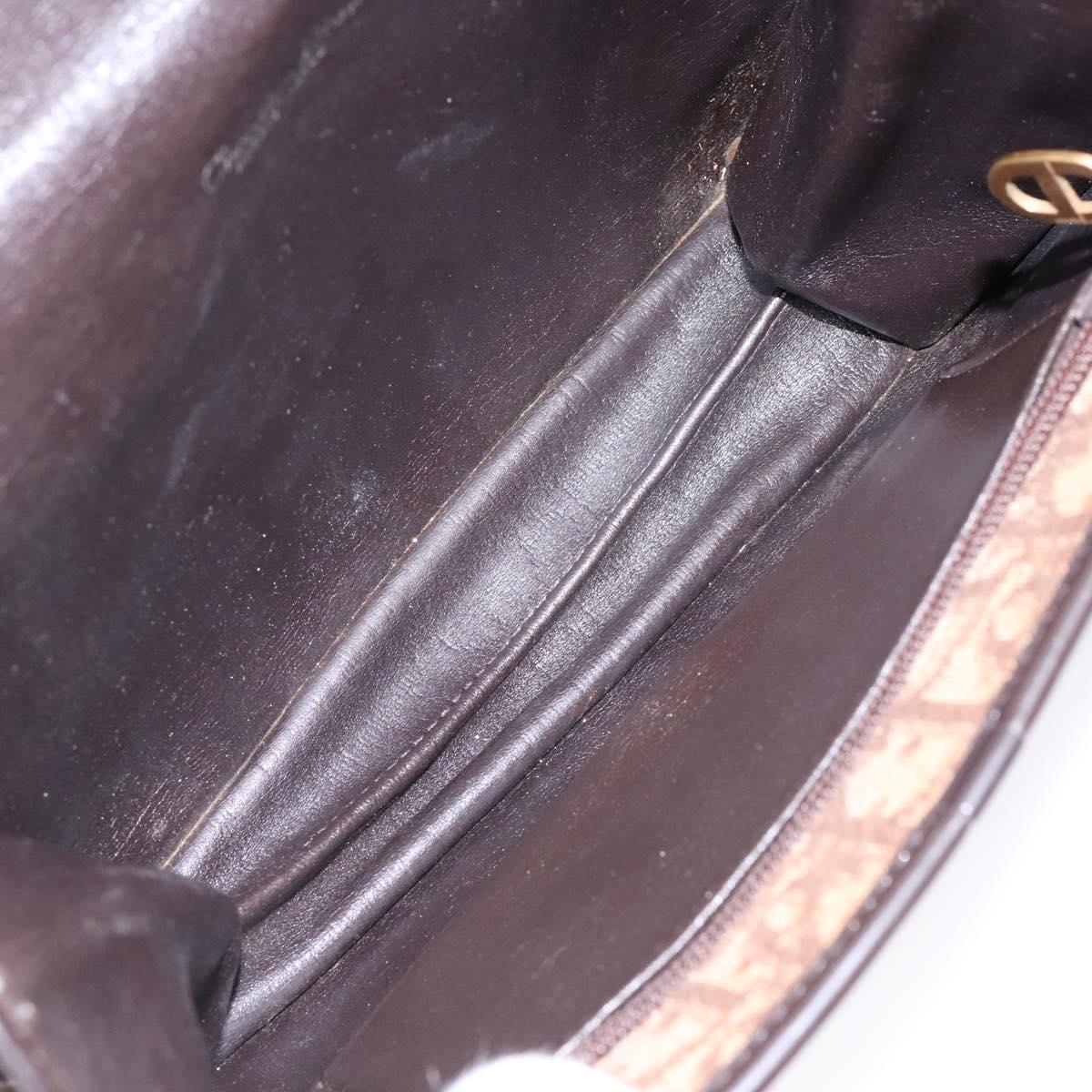 Christian Dior Trotter Canvas Shoulder Bag Brown Gold Auth 129621