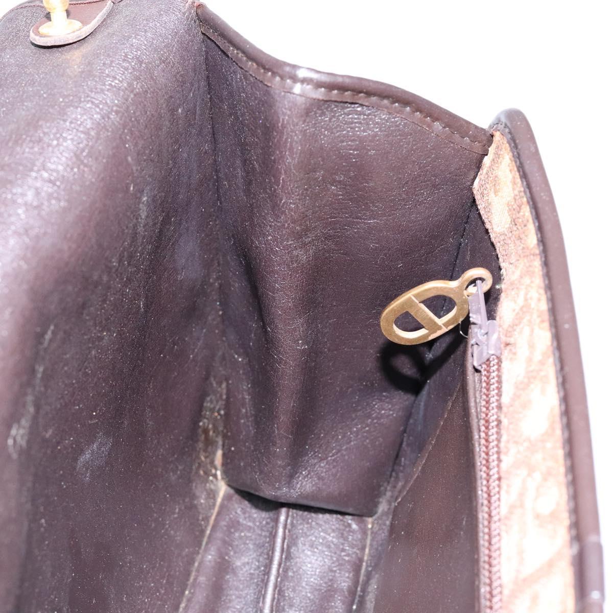 Christian Dior Trotter Canvas Shoulder Bag Brown Gold Auth 129621