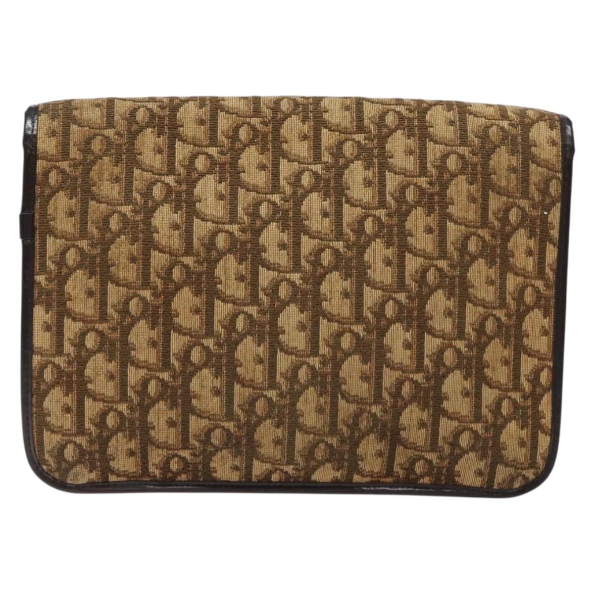 Christian Dior Trotter Canvas Shoulder Bag Brown Gold Auth 129621