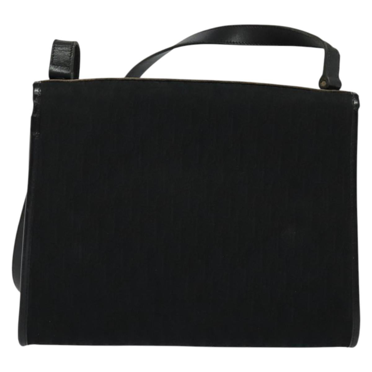 Christian Dior Trotter Canvas Shoulder Bag Black Gold Auth 129624