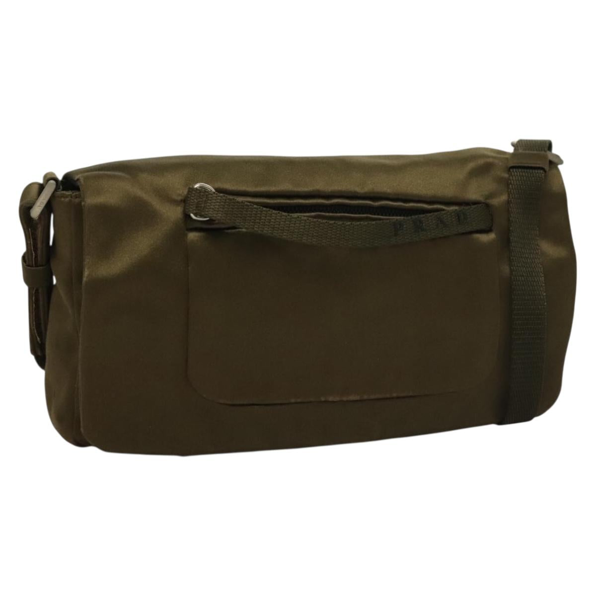 PRADA Shoulder Bag Satin Green Silver Auth 129632