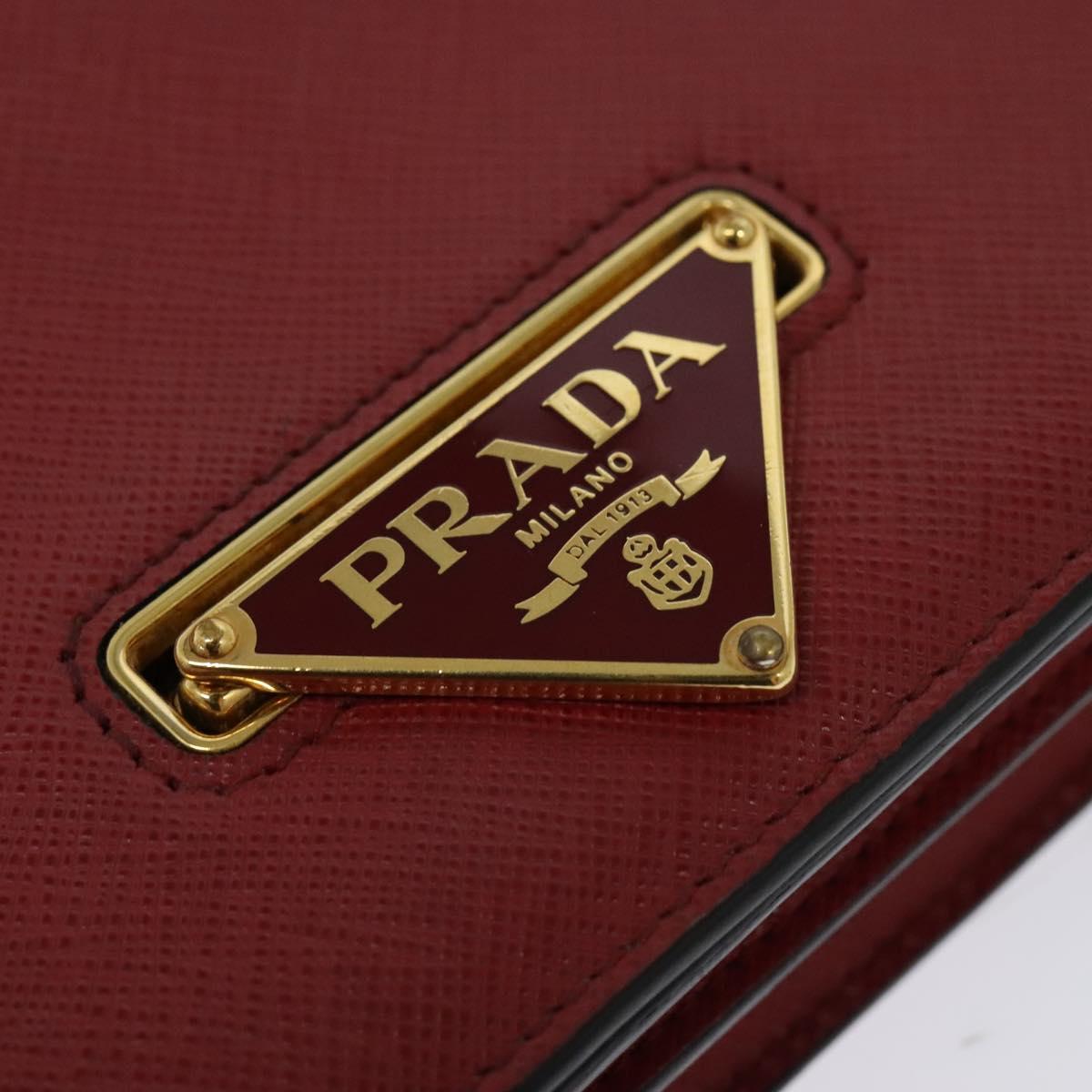 PRADA Chain Shoulder Bag Leather Red Gold Auth 129643