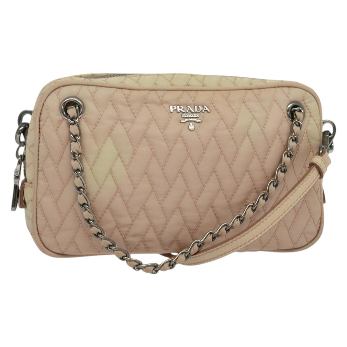PRADA Chain Shoulder Bag Nylon 2way Pink Silver Auth 129644