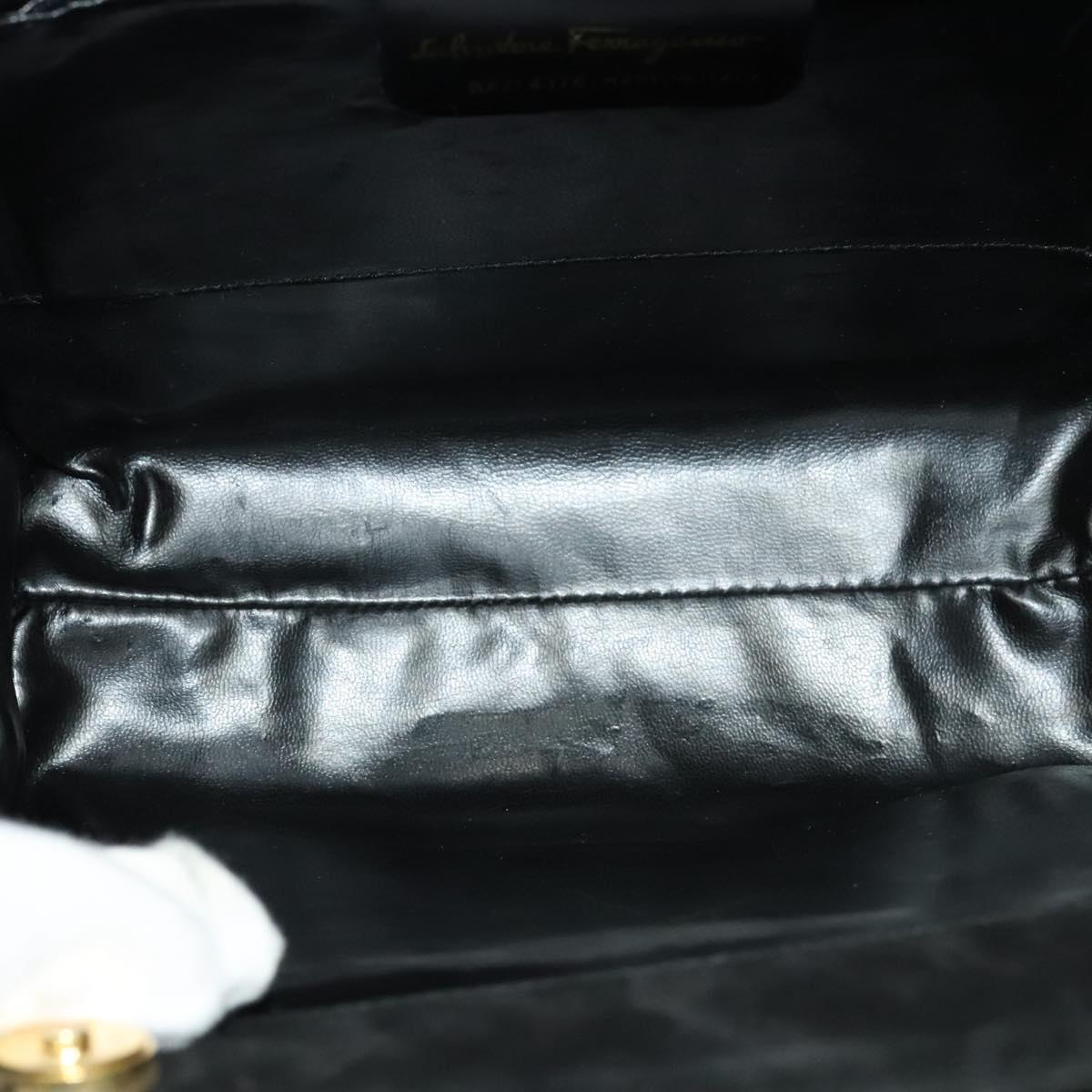 Salvatore Ferragamo Hand Bag Suede 2way Black Silver Auth 129645