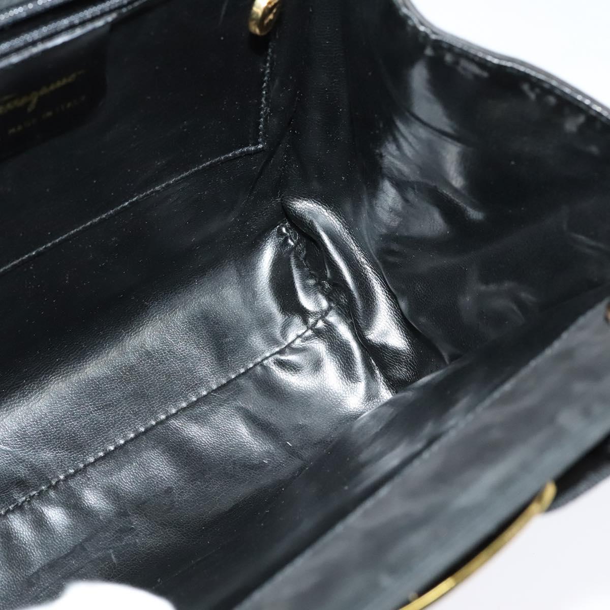 Salvatore Ferragamo Hand Bag Suede 2way Black Silver Auth 129645