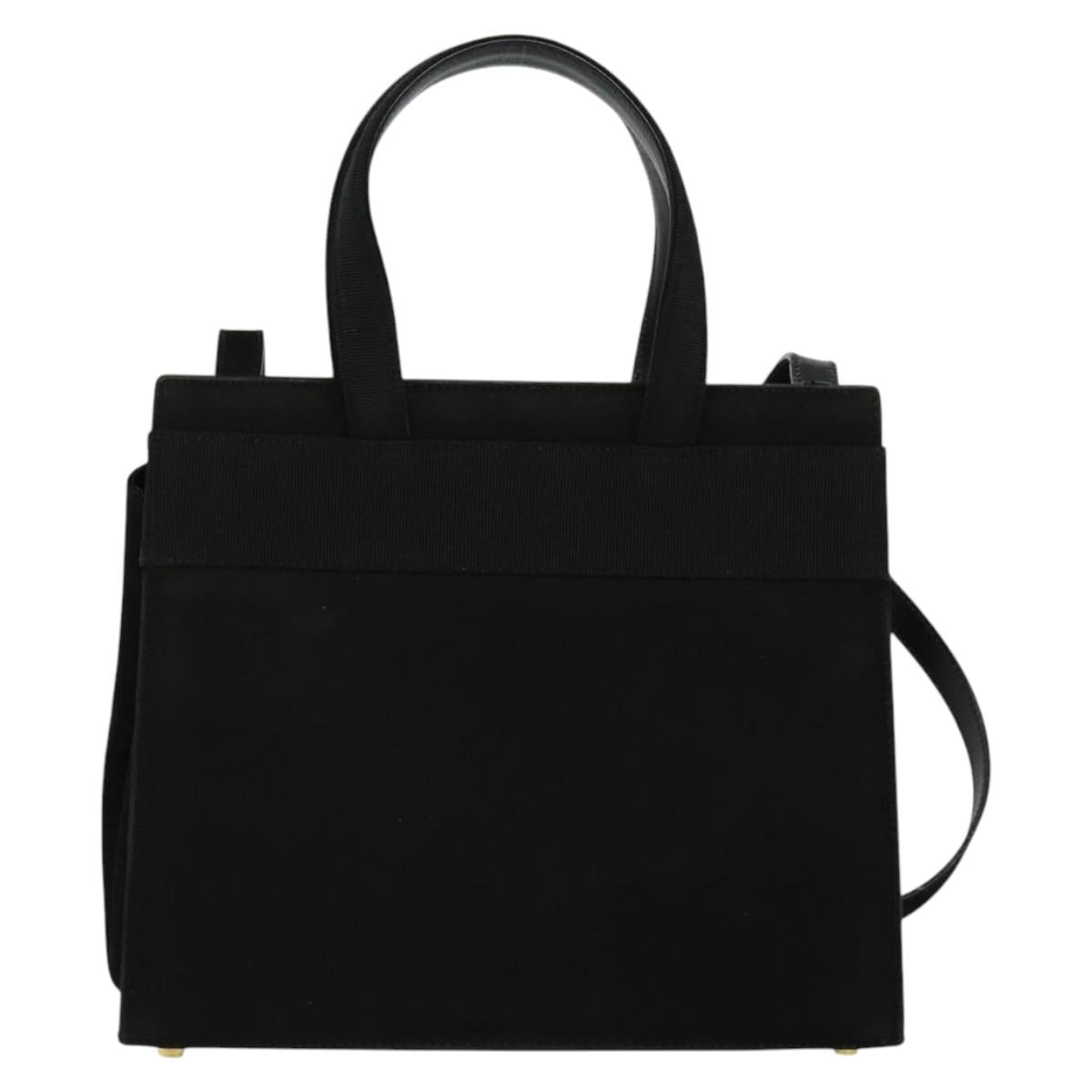 Salvatore Ferragamo Hand Bag Suede 2way Black Silver Auth 129645