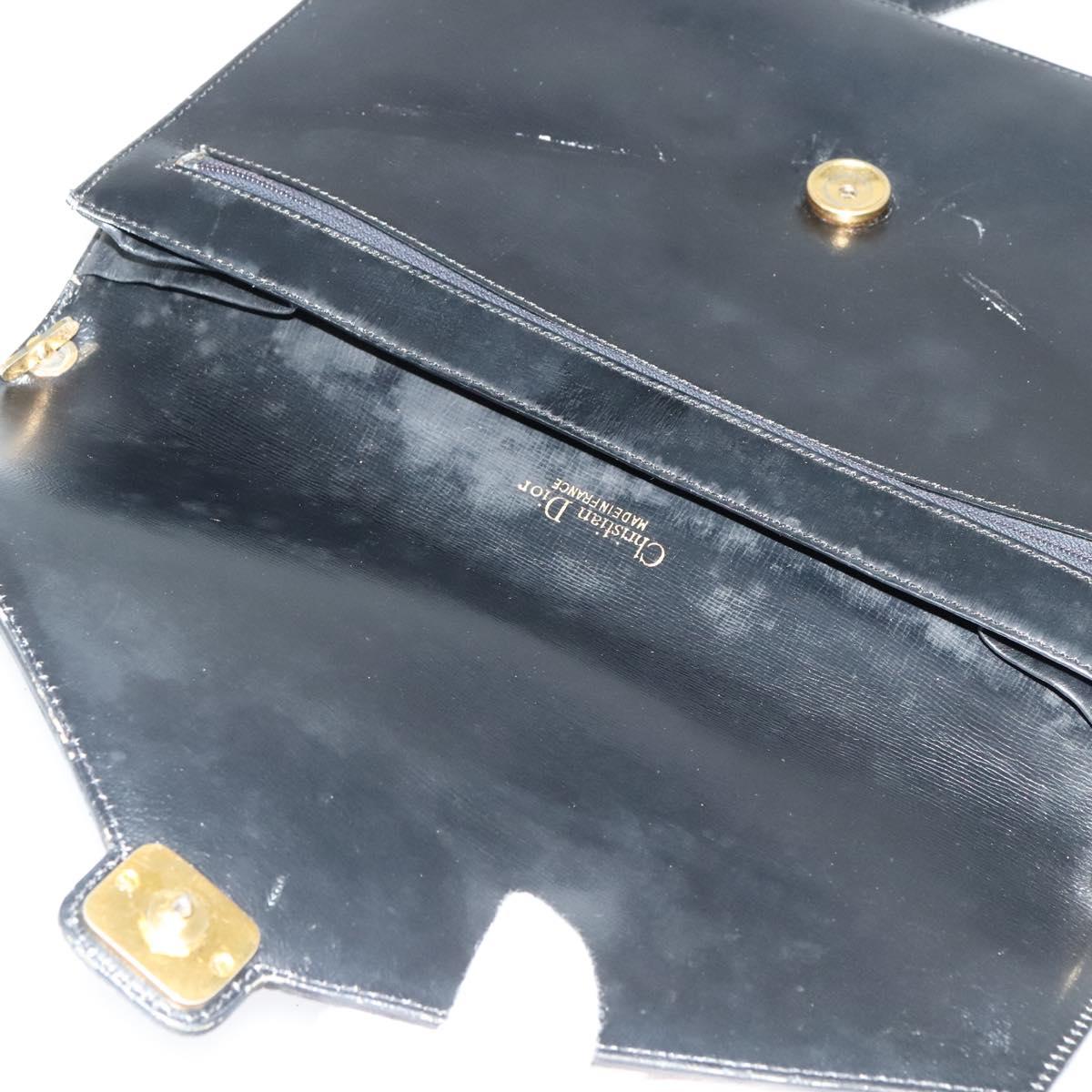 Christian Dior Shoulder Bag Leather Black Gold Auth 129647