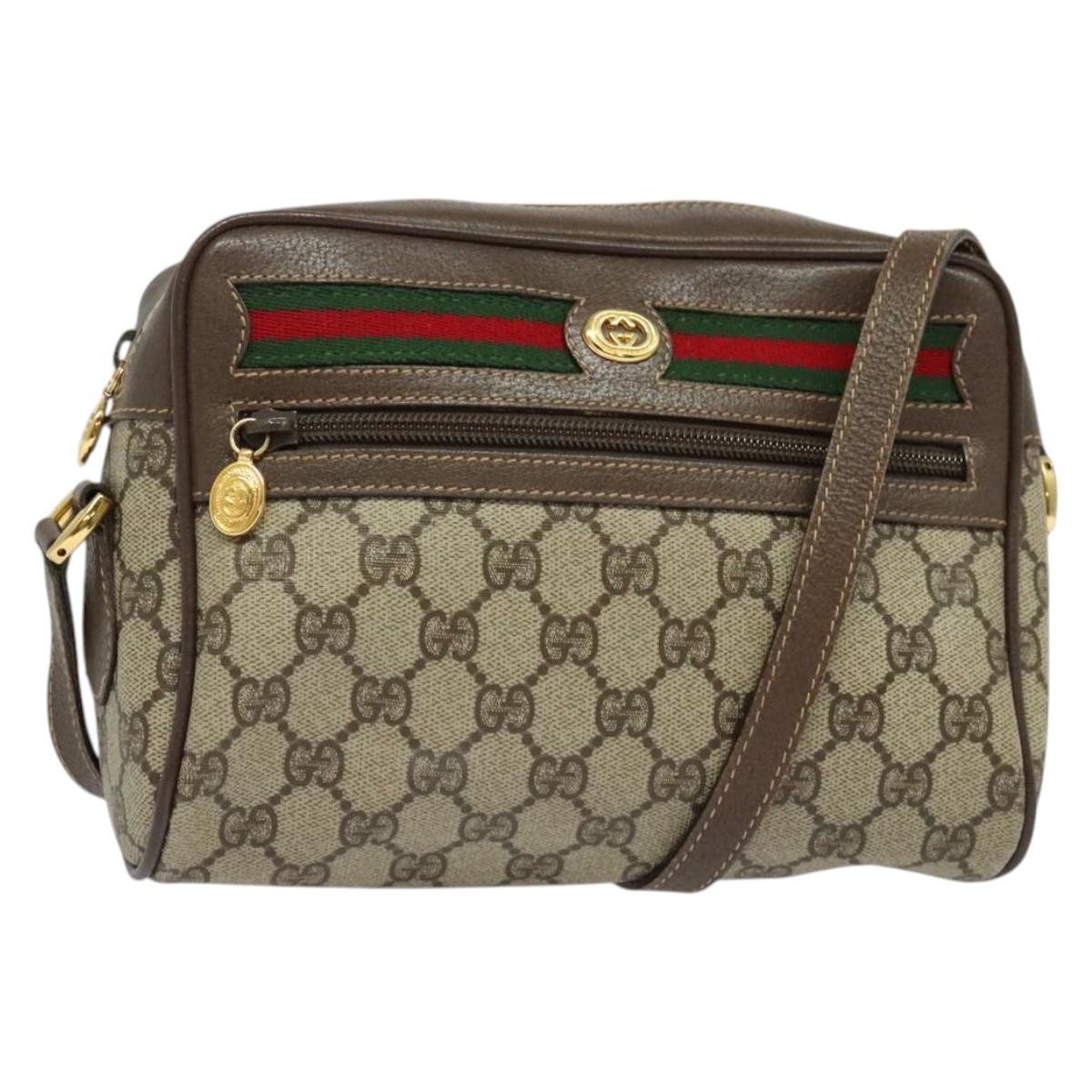GUCCI GG Supreme Web Sherry Line Shoulder Bag PVC Beige Gold Auth 129651