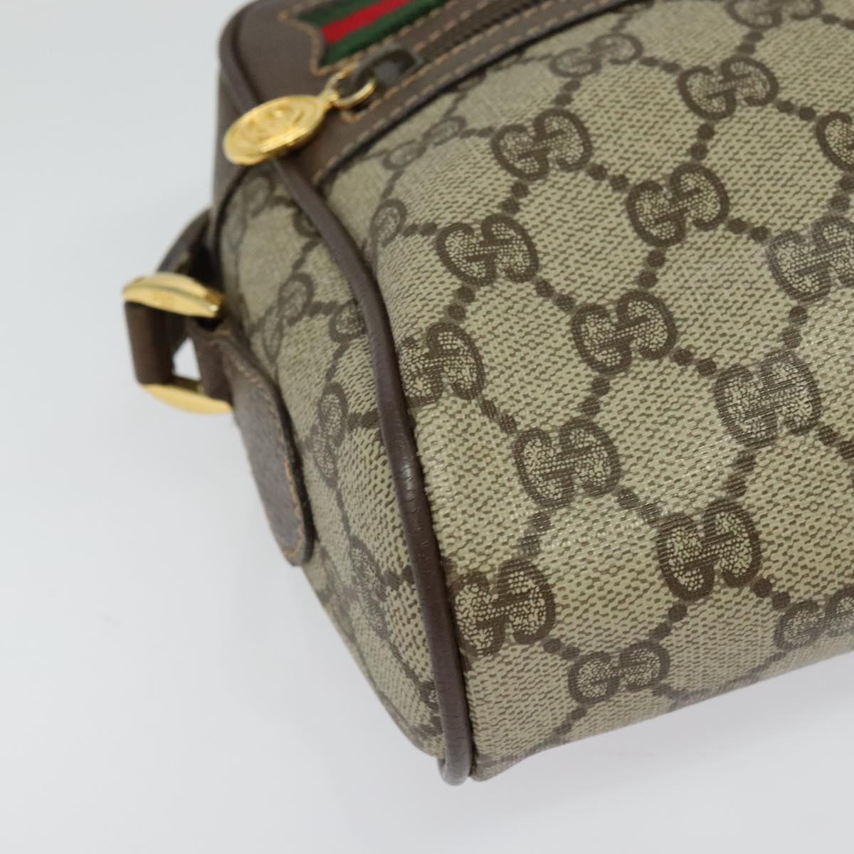 GUCCI GG Supreme Web Sherry Line Shoulder Bag PVC Beige Gold Auth 129651