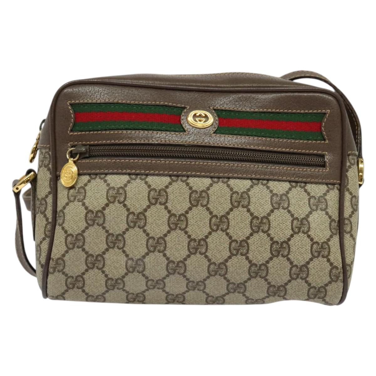 GUCCI GG Supreme Web Sherry Line Shoulder Bag PVC Beige Gold Auth 129651