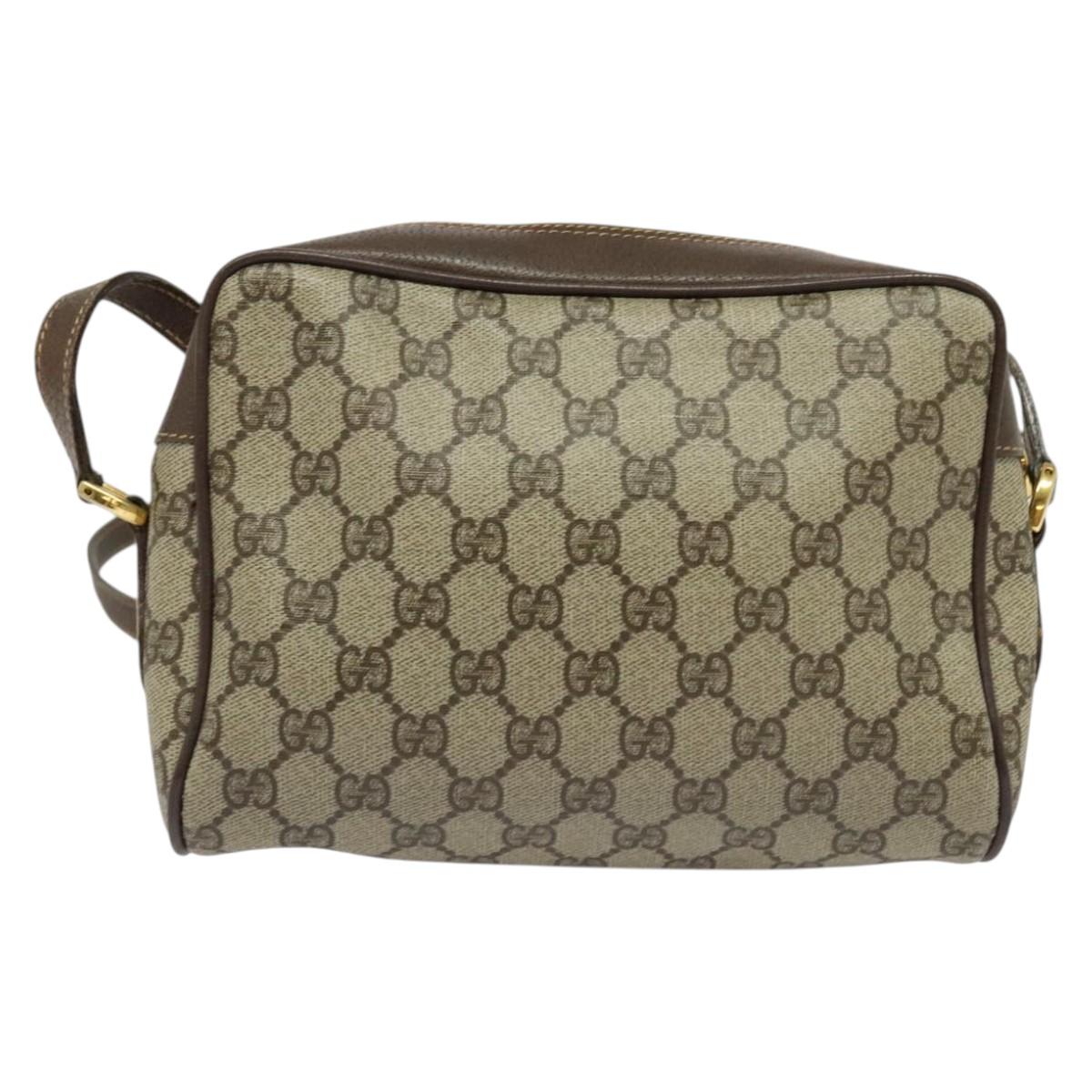 GUCCI GG Supreme Web Sherry Line Shoulder Bag PVC Beige Gold Auth 129651