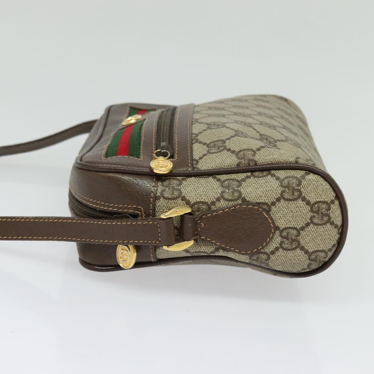 GUCCI GG Supreme Web Sherry Line Shoulder Bag PVC Beige Gold Auth 129651