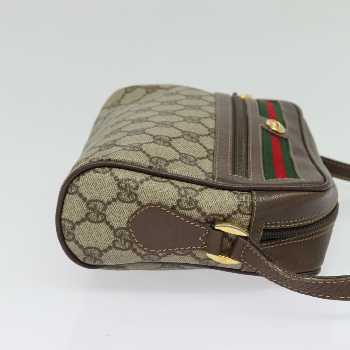 GUCCI GG Supreme Web Sherry Line Shoulder Bag PVC Beige Gold Auth 129651