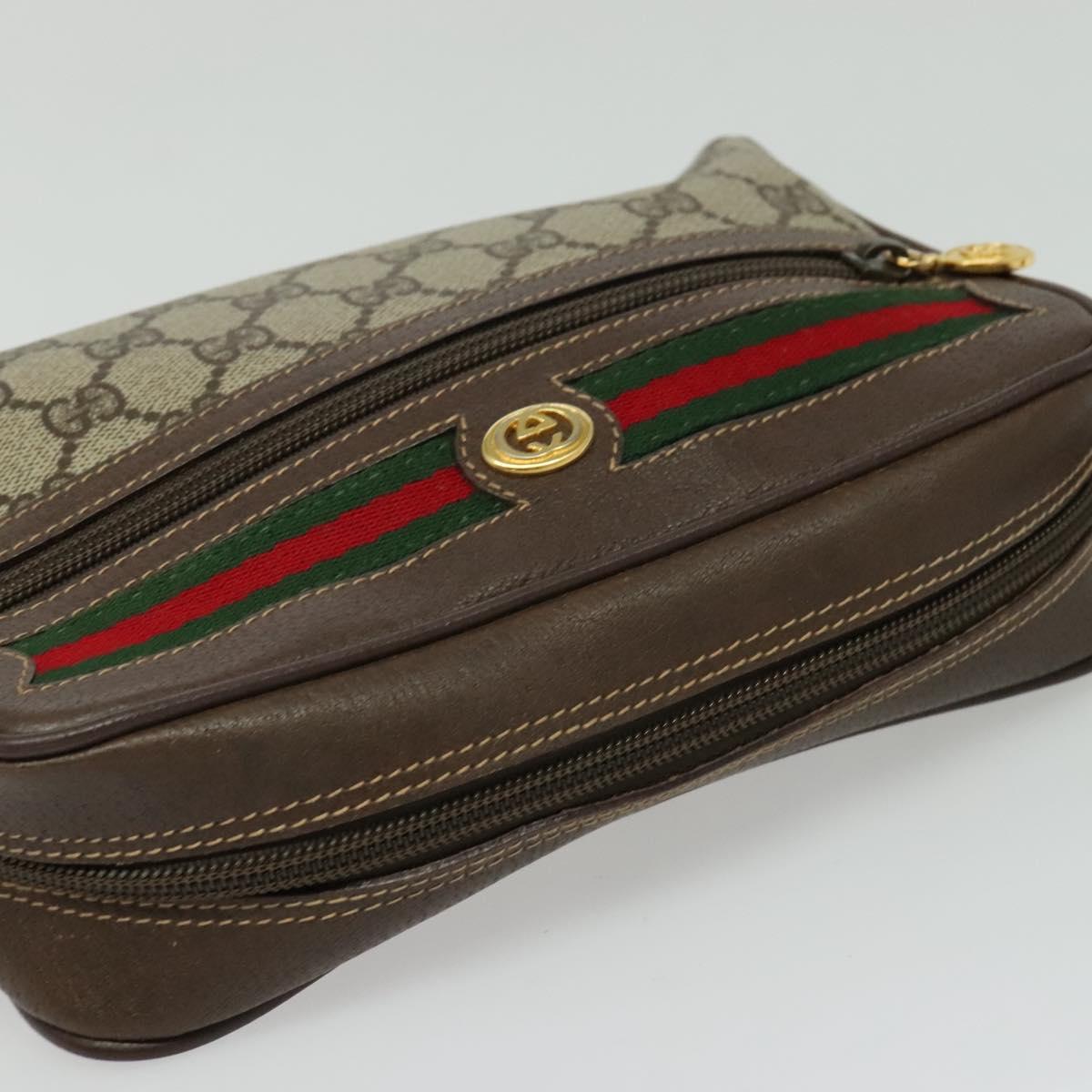 GUCCI GG Supreme Web Sherry Line Shoulder Bag PVC Beige Gold Auth 129651