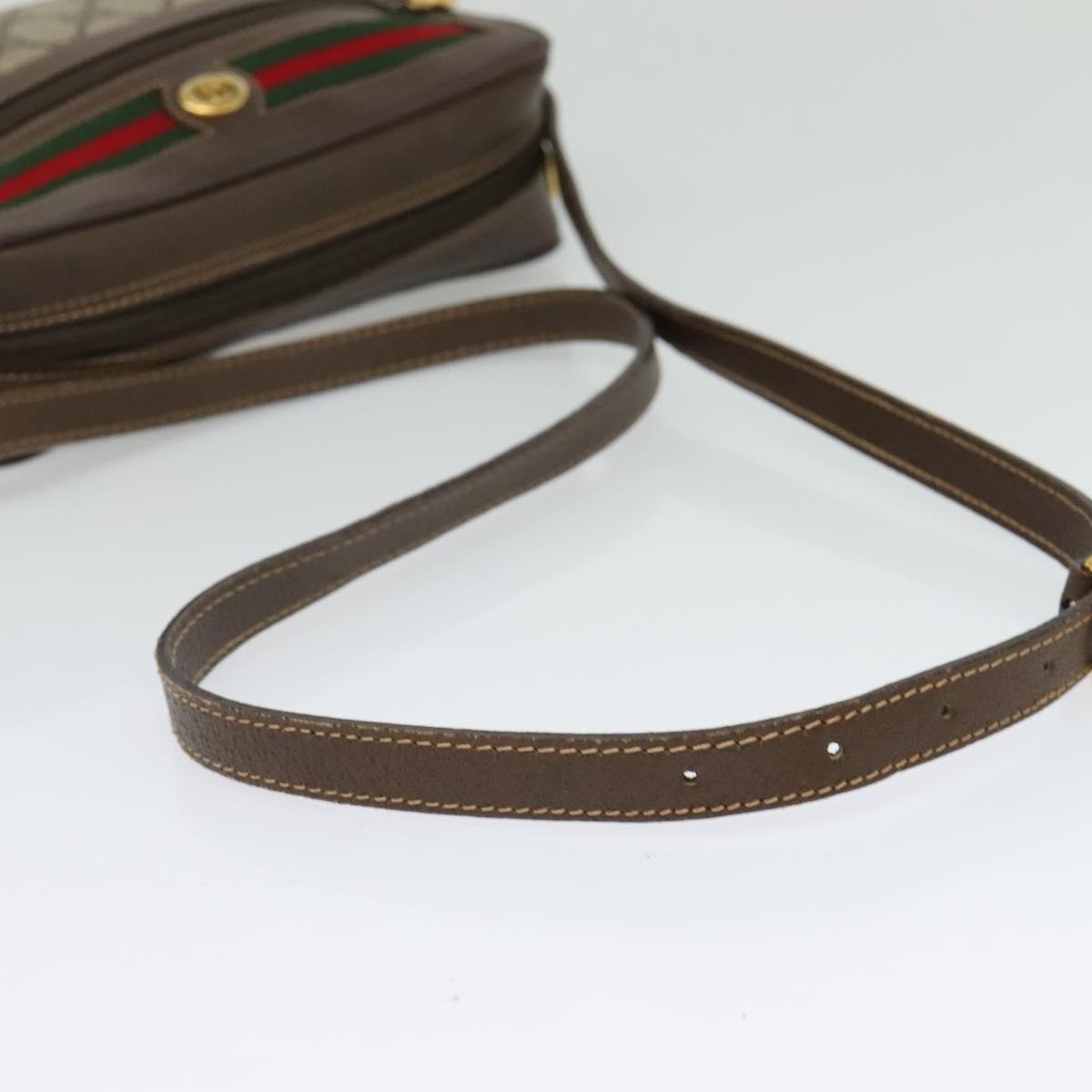 GUCCI GG Supreme Web Sherry Line Shoulder Bag PVC Beige Gold Auth 129651