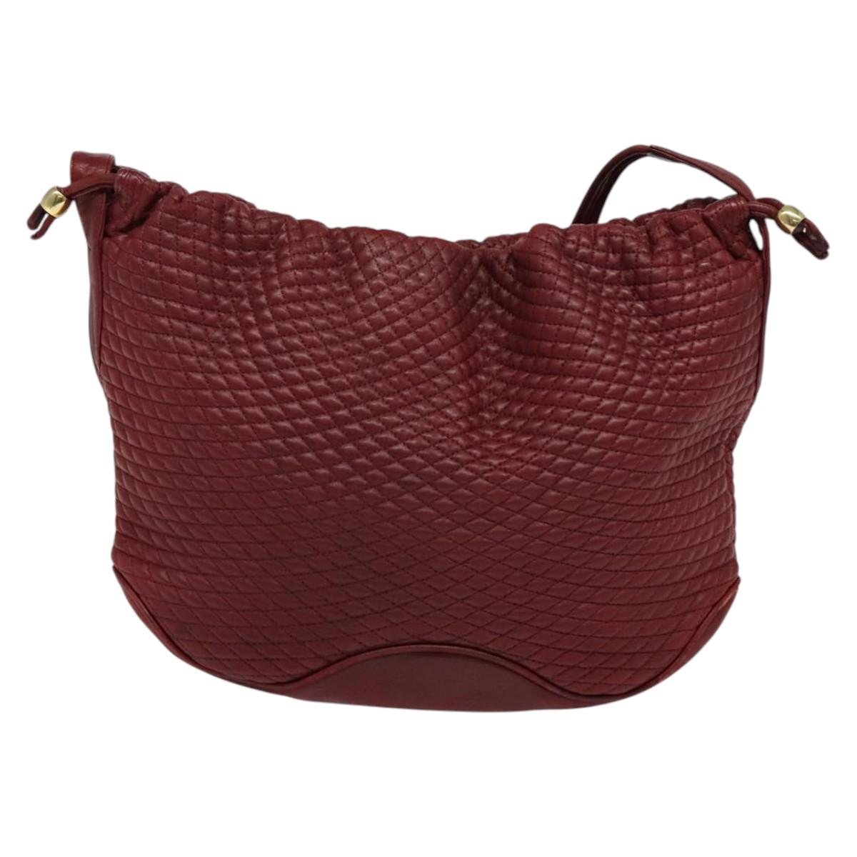 BALLY Shoulder Bag Leather Red Gold Auth 129654
