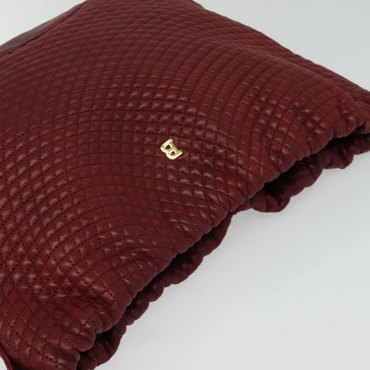 BALLY Shoulder Bag Leather Red Gold Auth 129654