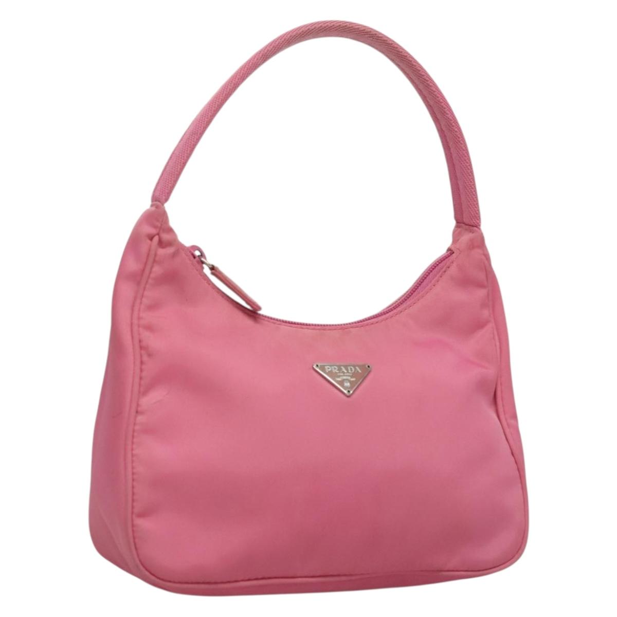 PRADA Hand Bag Nylon Pink Silver Auth 129678