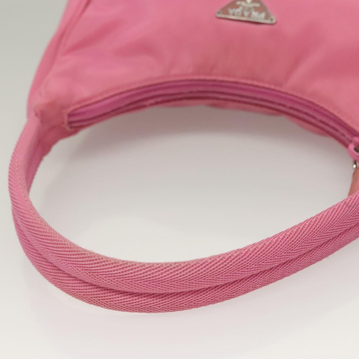 PRADA Hand Bag Nylon Pink Silver Auth 129678