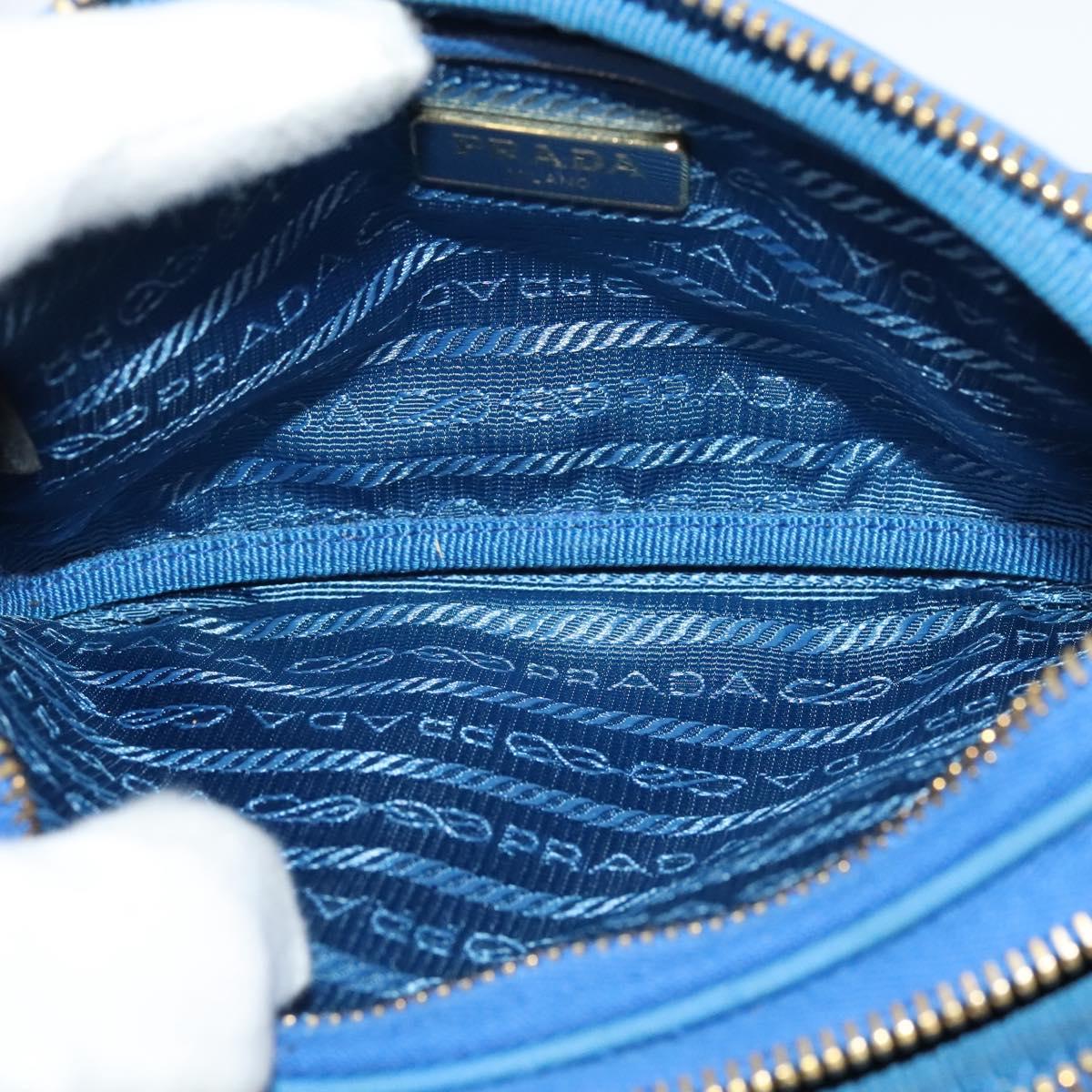 PRADA Shoulder Bag Nylon Gold Blue Auth 129679