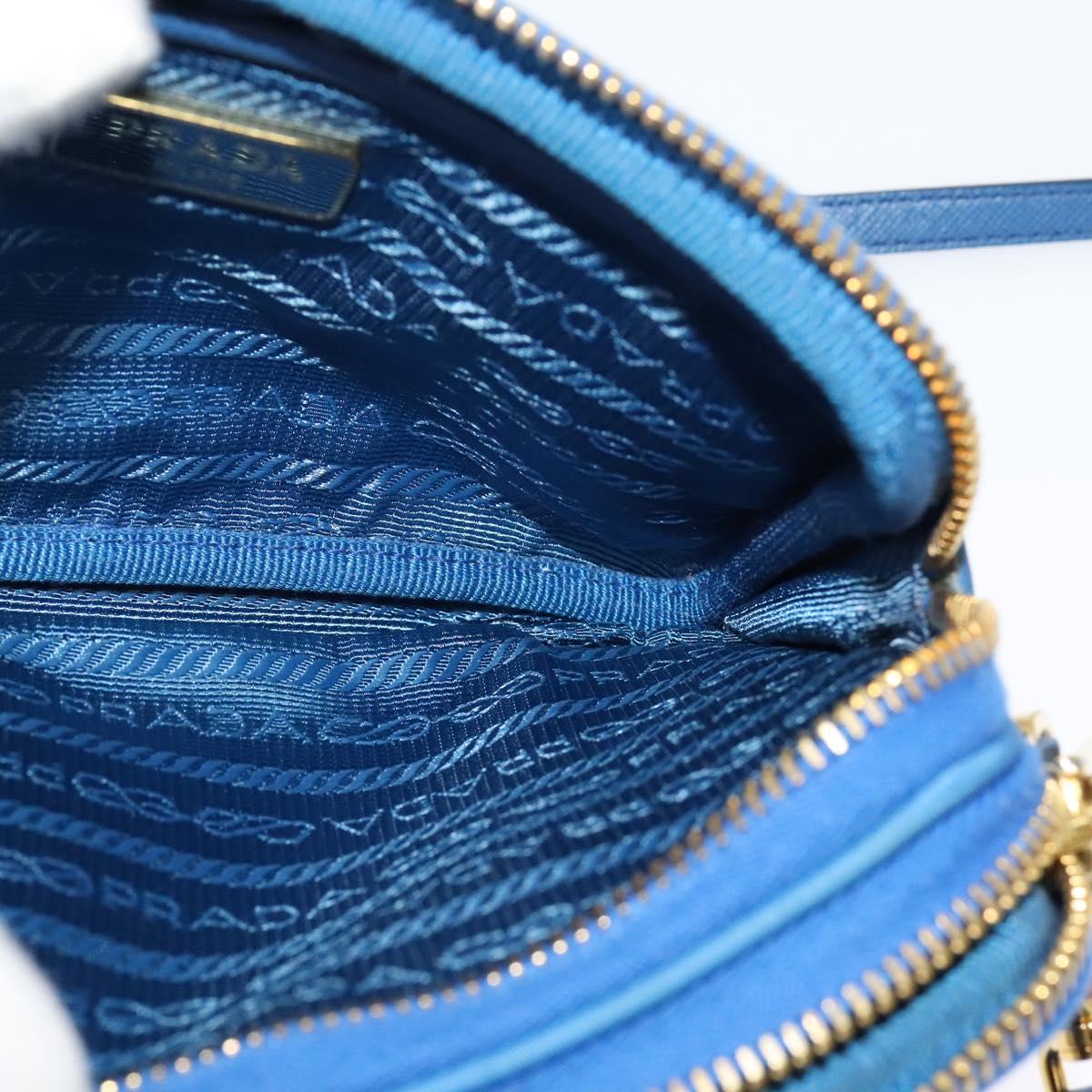 PRADA Shoulder Bag Nylon Gold Blue Auth 129679A