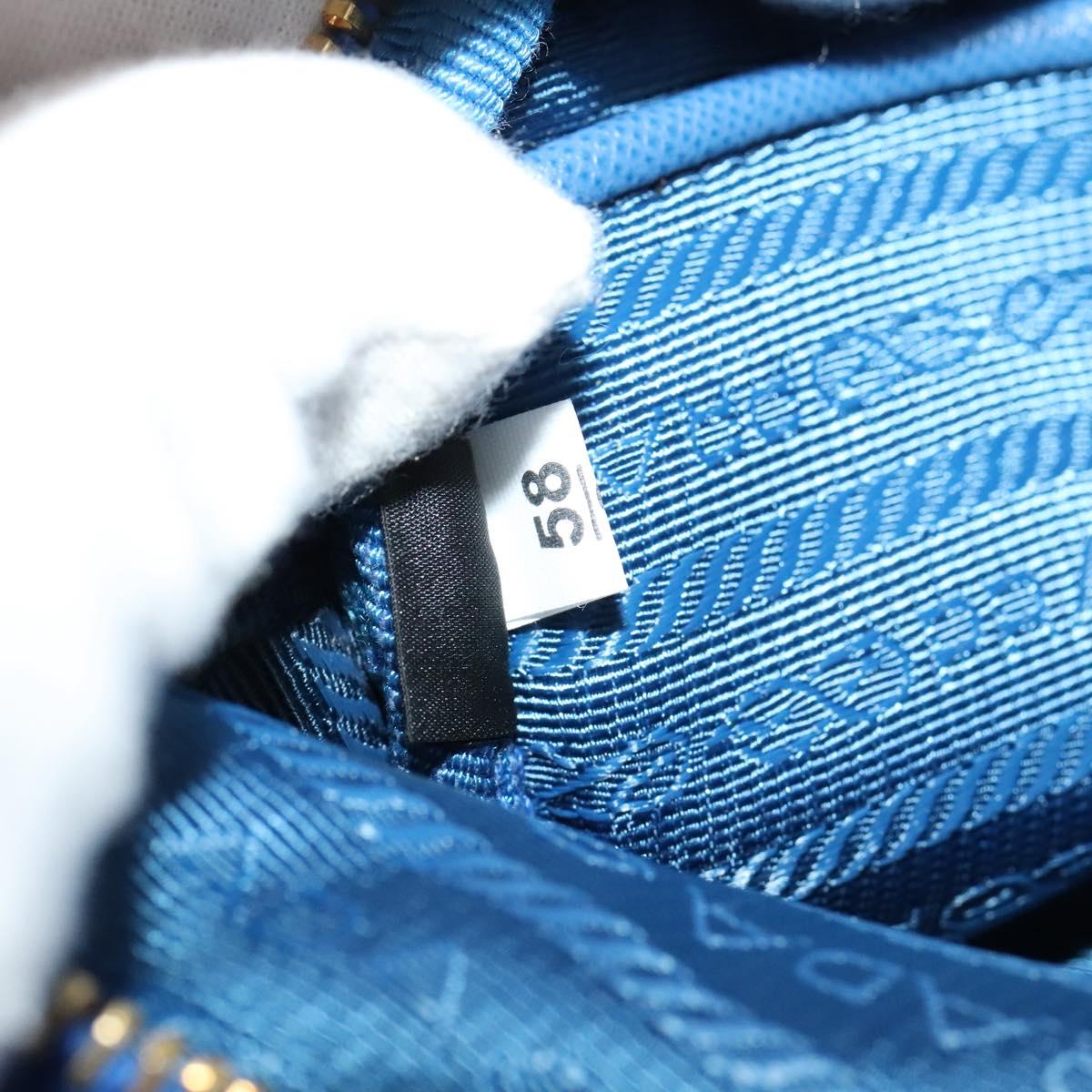 PRADA Shoulder Bag Nylon Gold Blue Auth 129679A