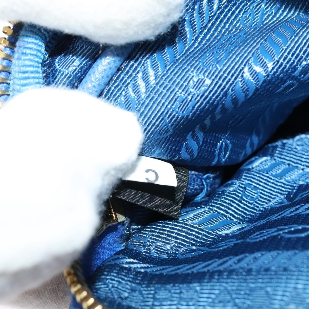 PRADA Shoulder Bag Nylon Gold Blue Auth 129679