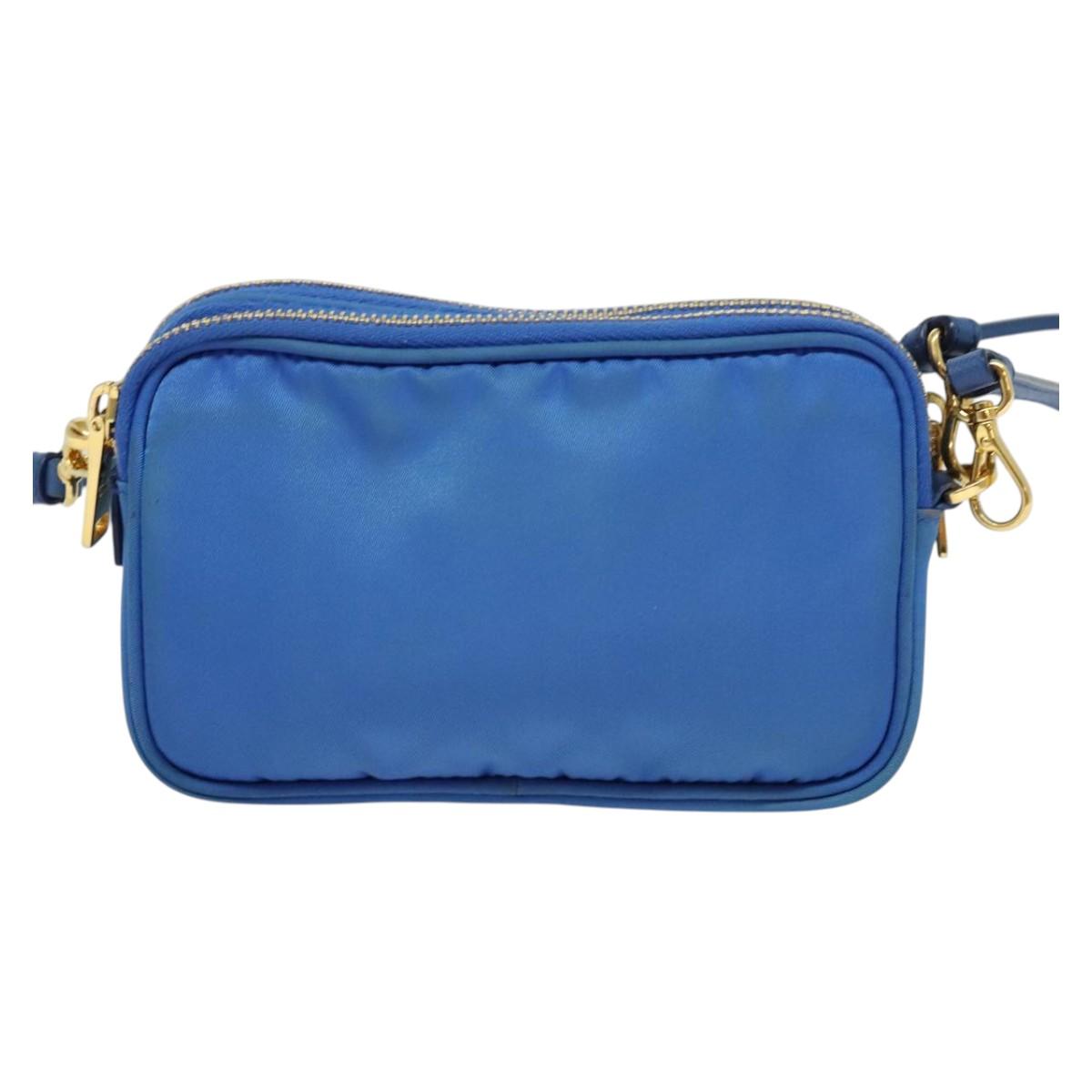 PRADA Shoulder Bag Nylon Gold Blue Auth 129679A