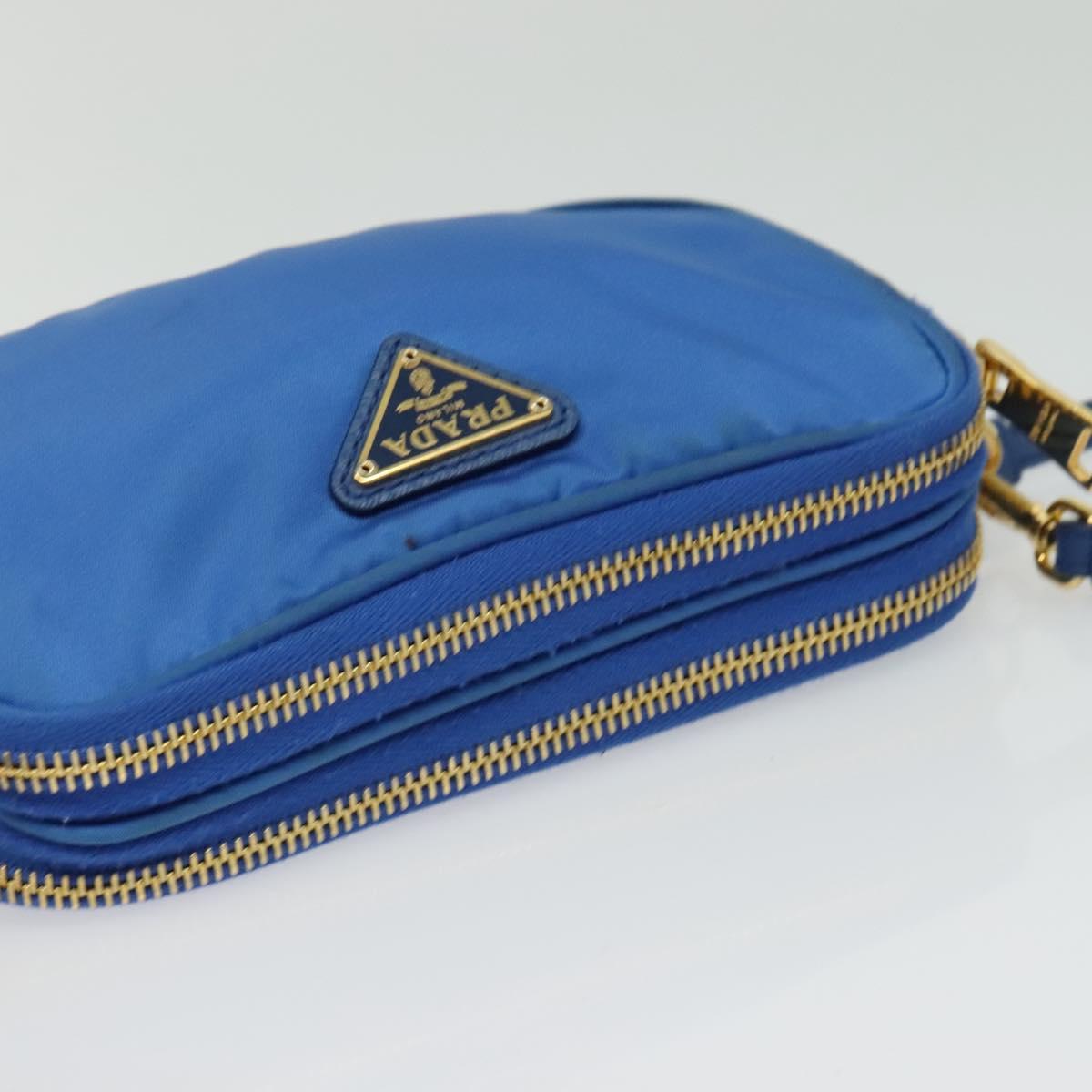 PRADA Shoulder Bag Nylon Gold Blue Auth 129679A