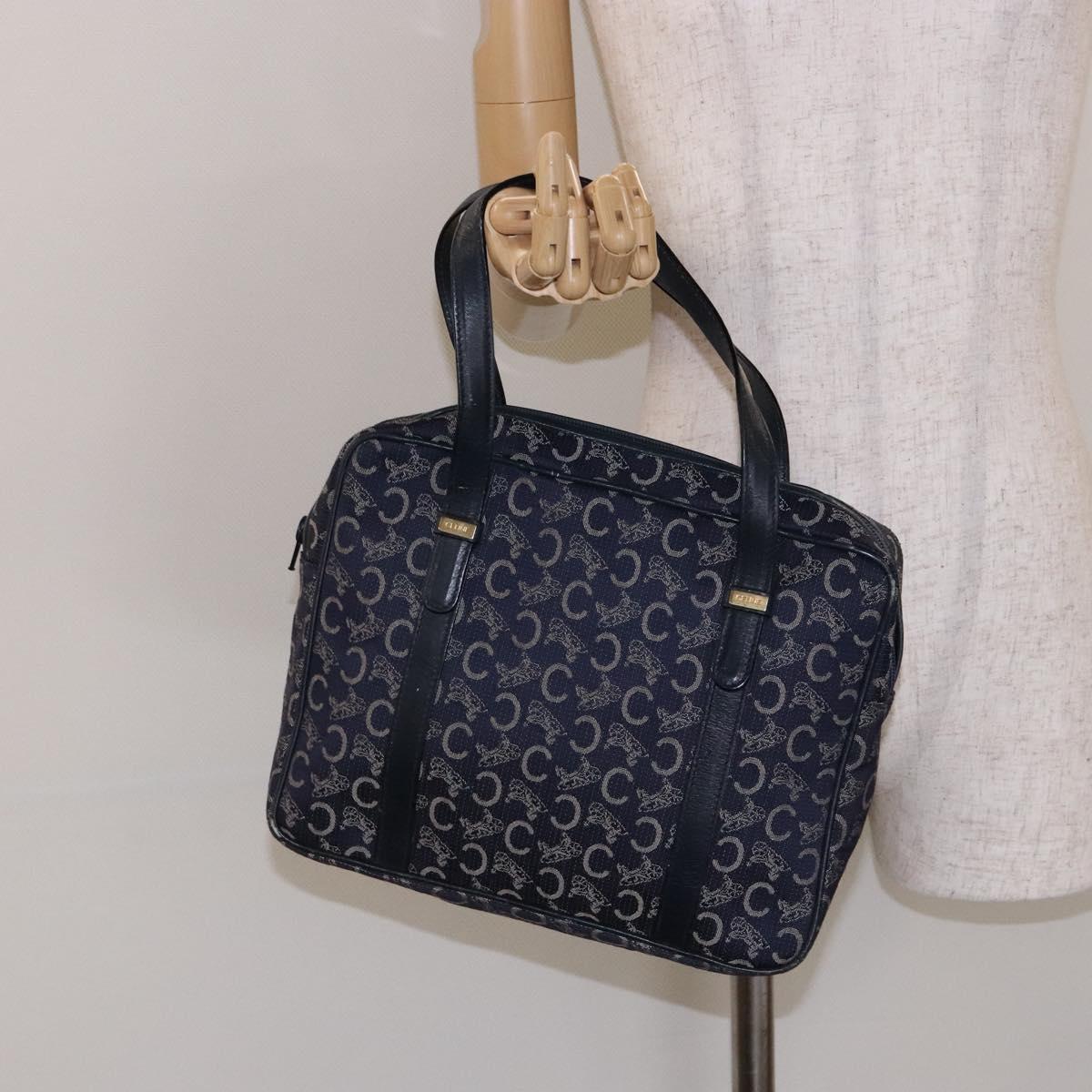 CELINE Sulky Hand Bag Canvas Navy Auth 129685