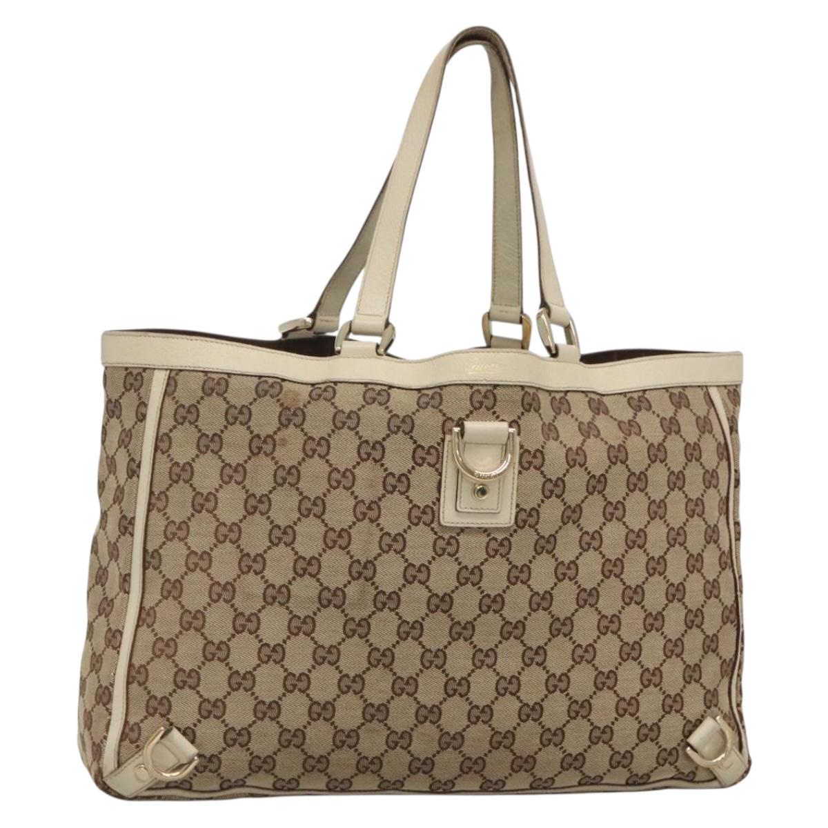 GUCCI GG Canvas Abbey Tote Bag Beige Gold 141472 Auth 129687