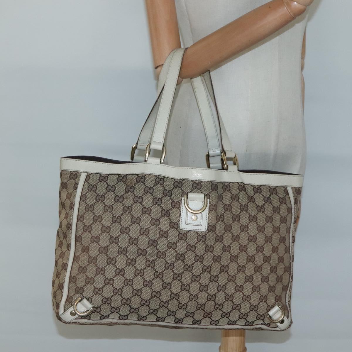 GUCCI GG Canvas Abbey Tote Bag Beige Gold 141472 Auth 129687