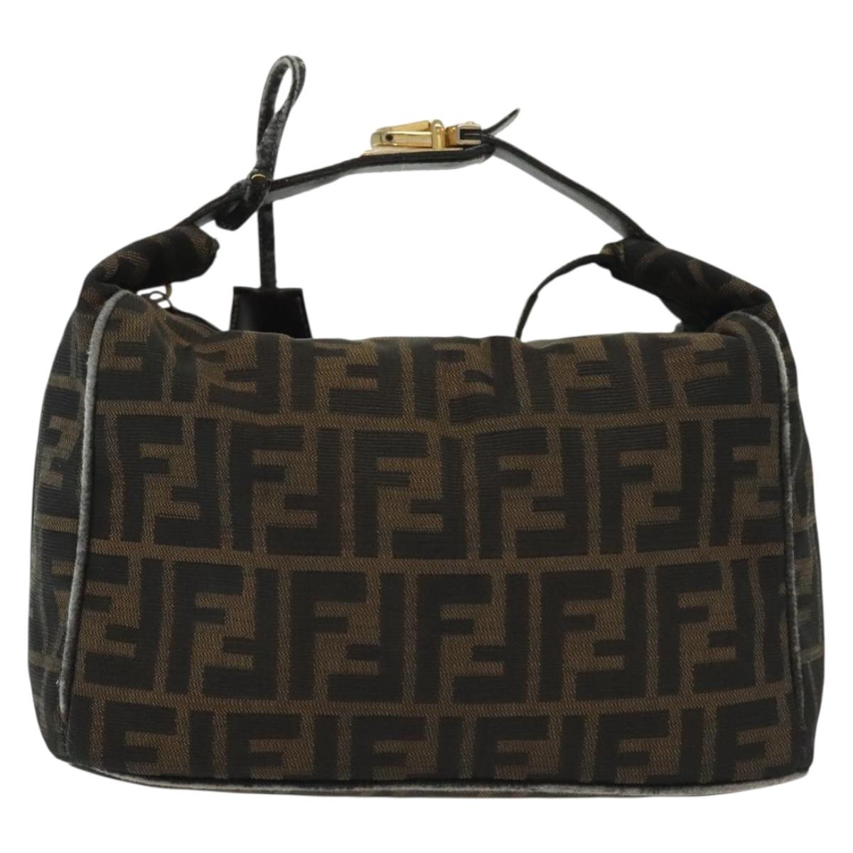 FENDI Zucca Canvas Vanity Pouch Black Brown Auth 129688
