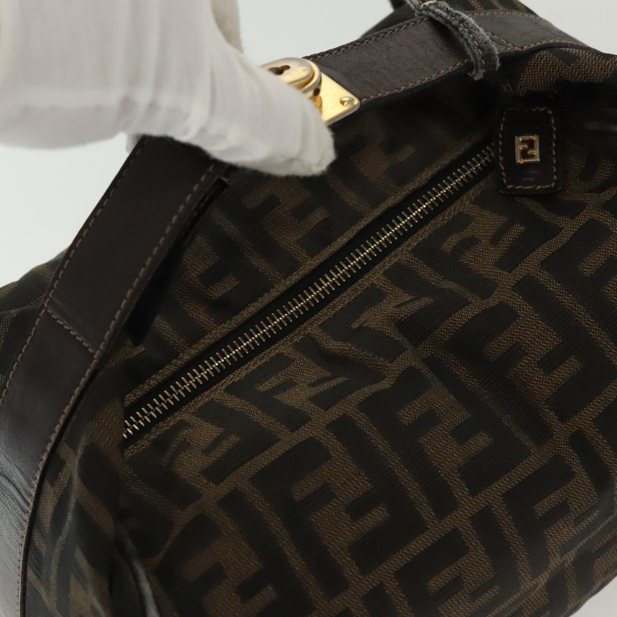 FENDI Zucca Canvas Vanity Pouch Black Brown Auth 129688