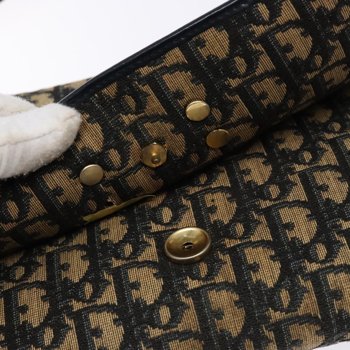 Christian Dior Trotter Canvas Shoulder Bag Navy Gold Auth 129696