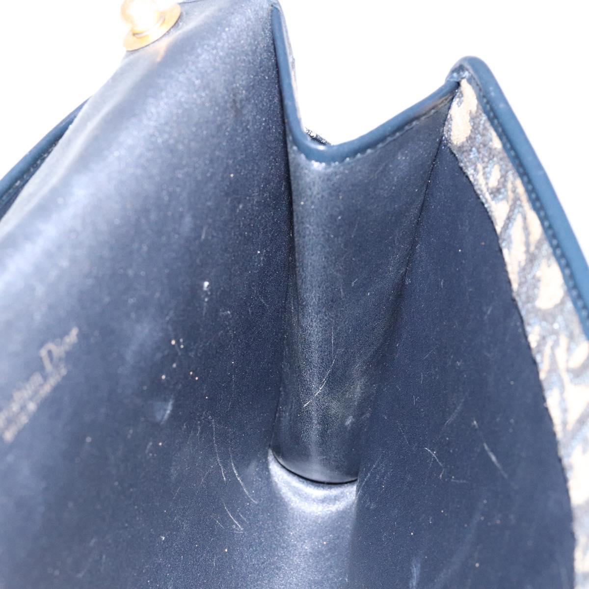 Christian Dior Trotter Canvas Shoulder Bag Navy Gold Auth 129696
