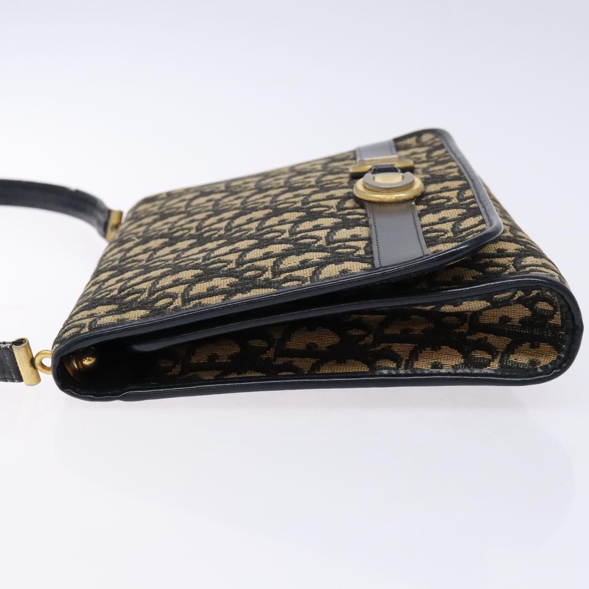Christian Dior Trotter Canvas Shoulder Bag Navy Gold Auth 129696