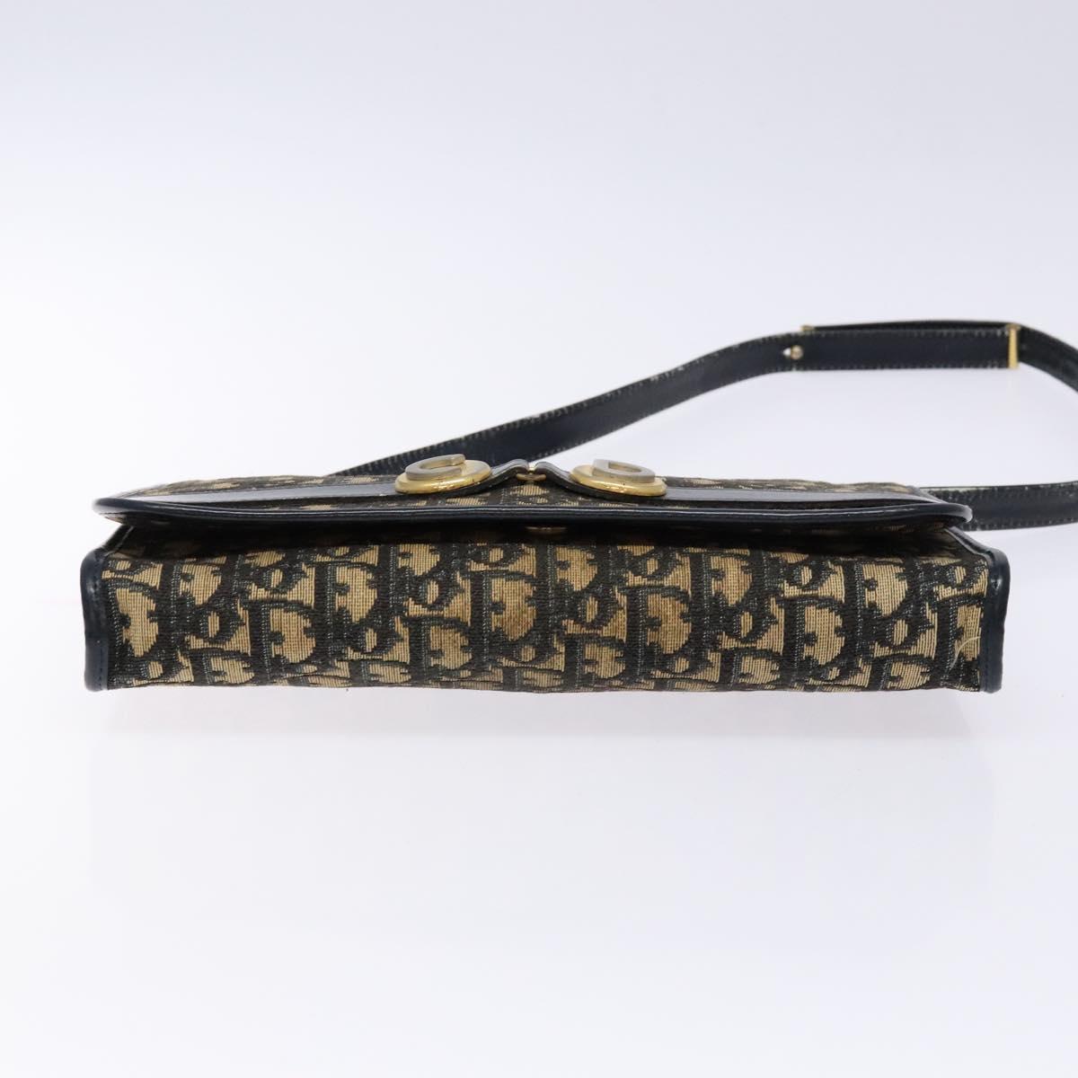 Christian Dior Trotter Canvas Shoulder Bag Navy Gold Auth 129696