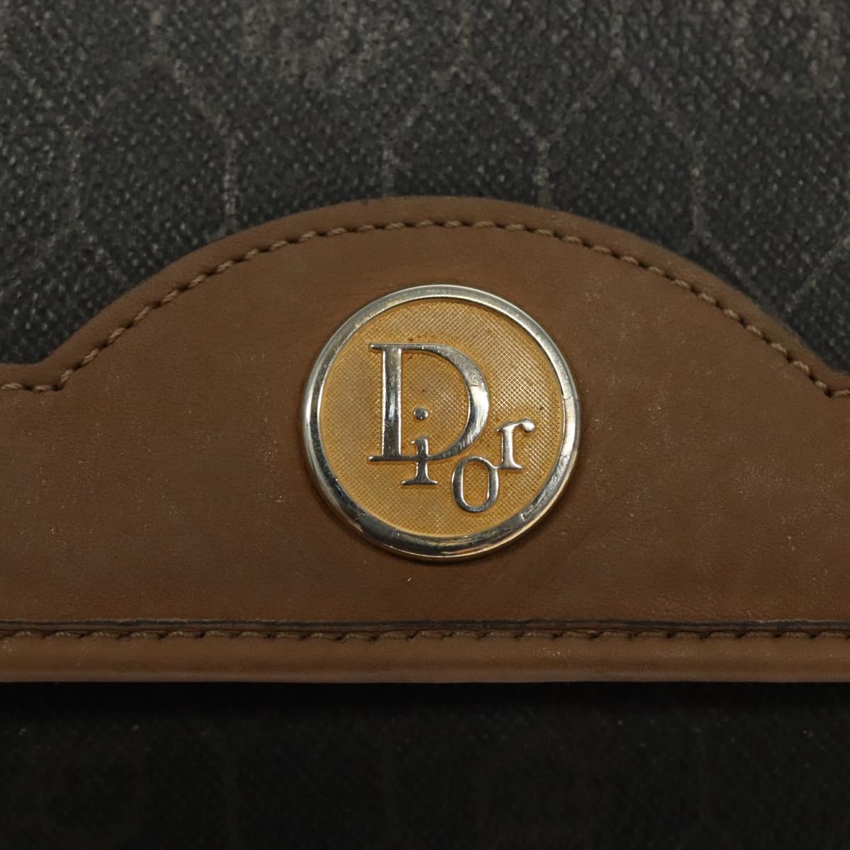 Christian Dior Honeycomb Canvas Chain Shoulder Bag PVC Black Gold Auth 129697