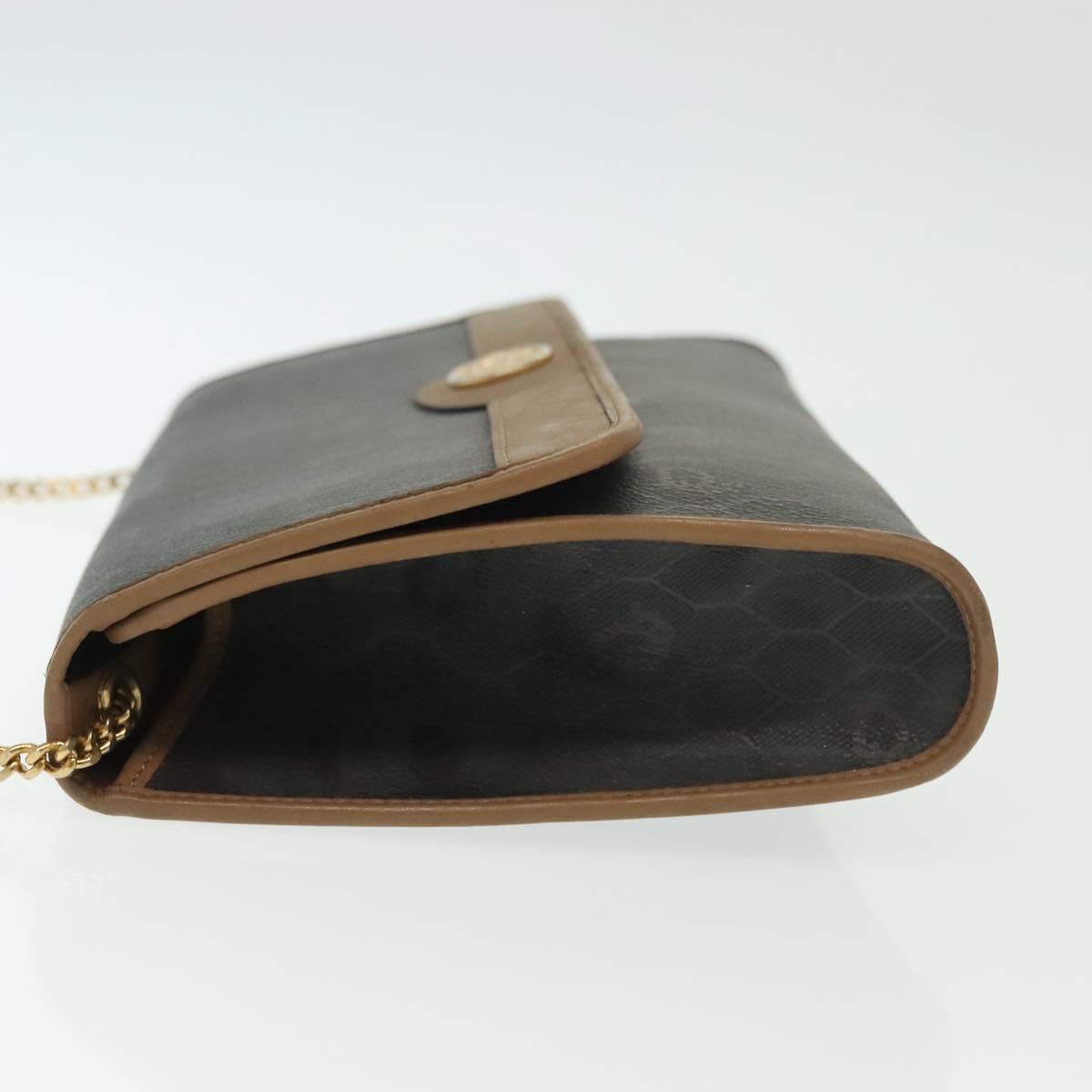 Christian Dior Honeycomb Canvas Chain Shoulder Bag PVC Black Gold Auth 129697