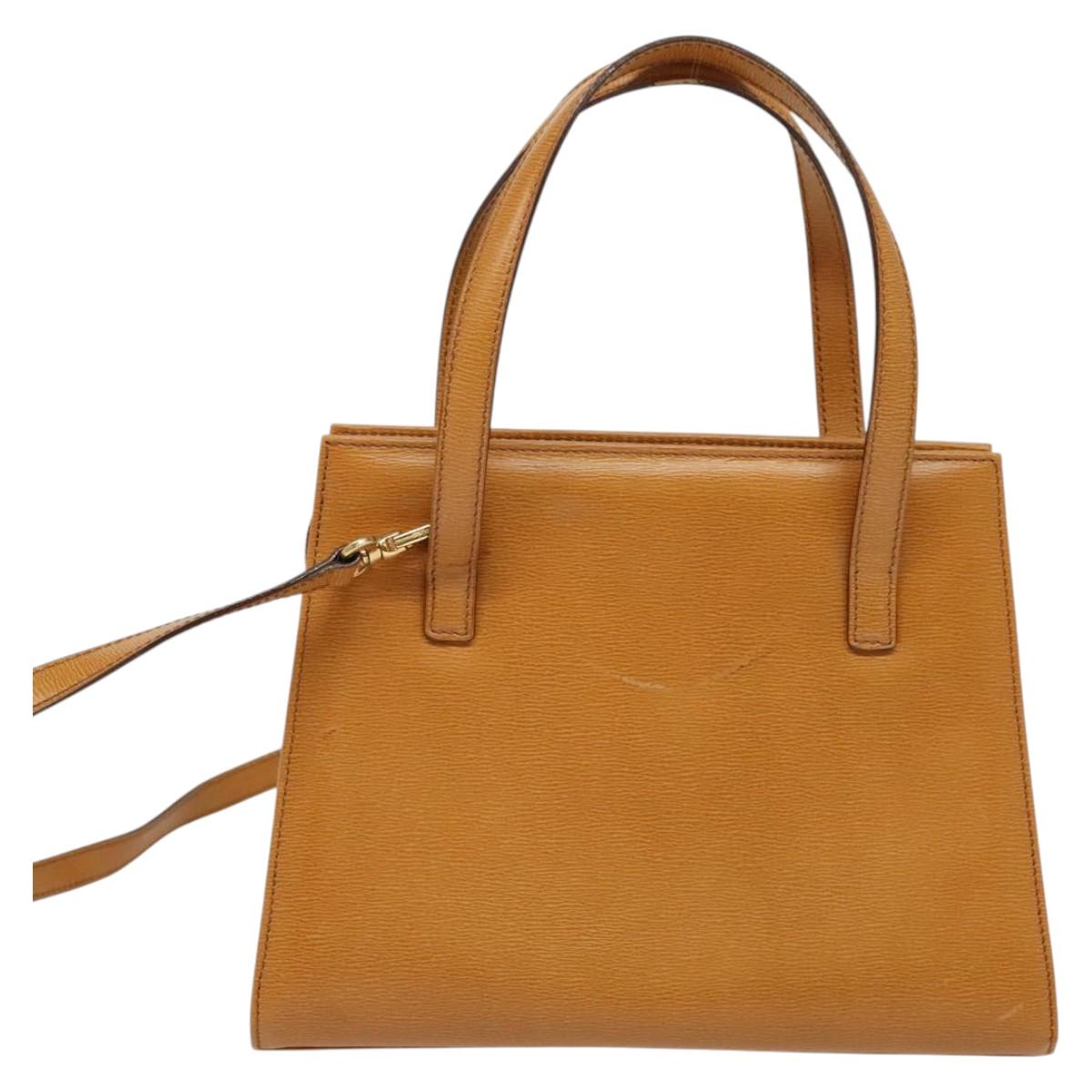 Christian Dior Hand Bag Leather 2way Brown Gold Auth 129698