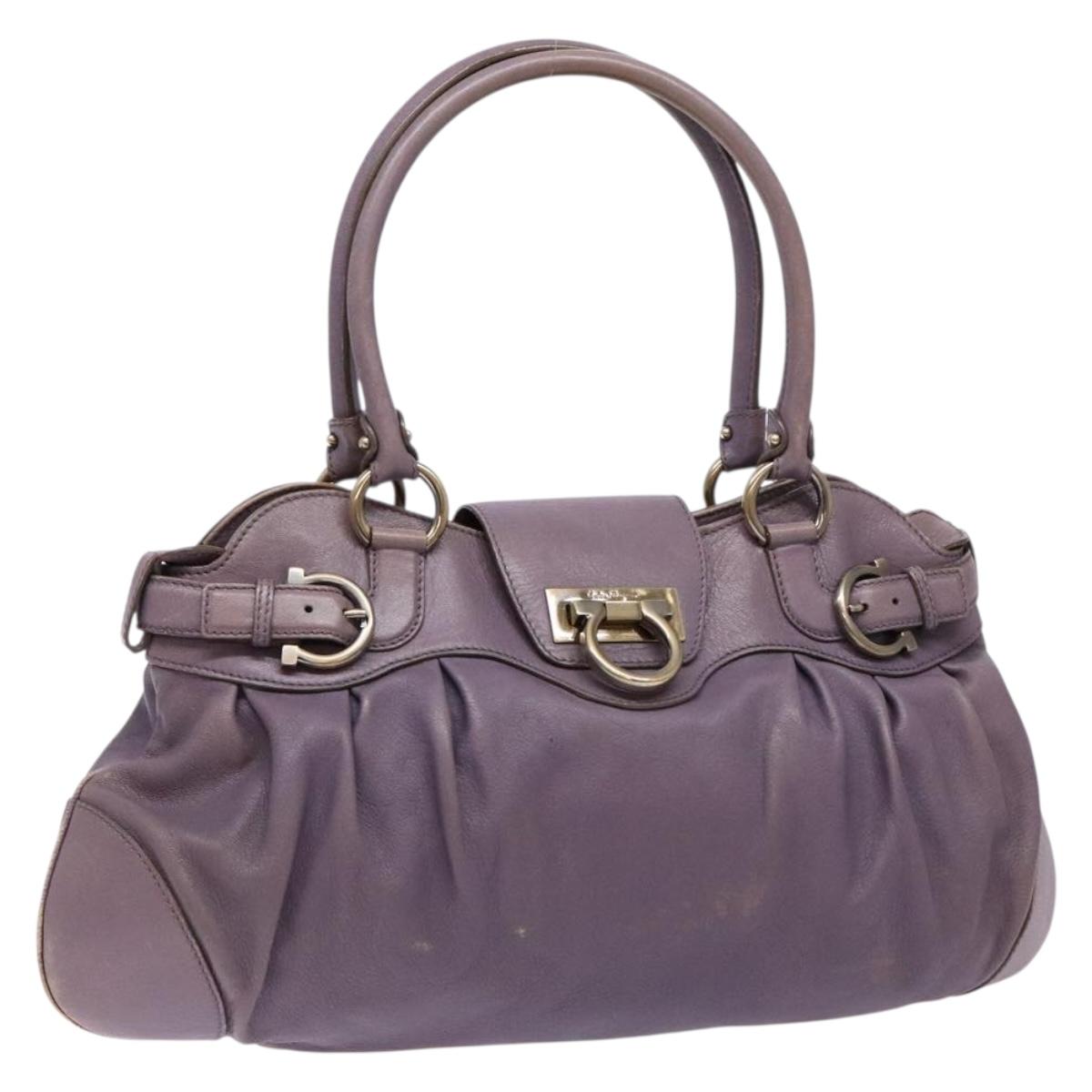 Salvatore Ferragamo Gancini Hand Bag Leather Purple Auth 129700