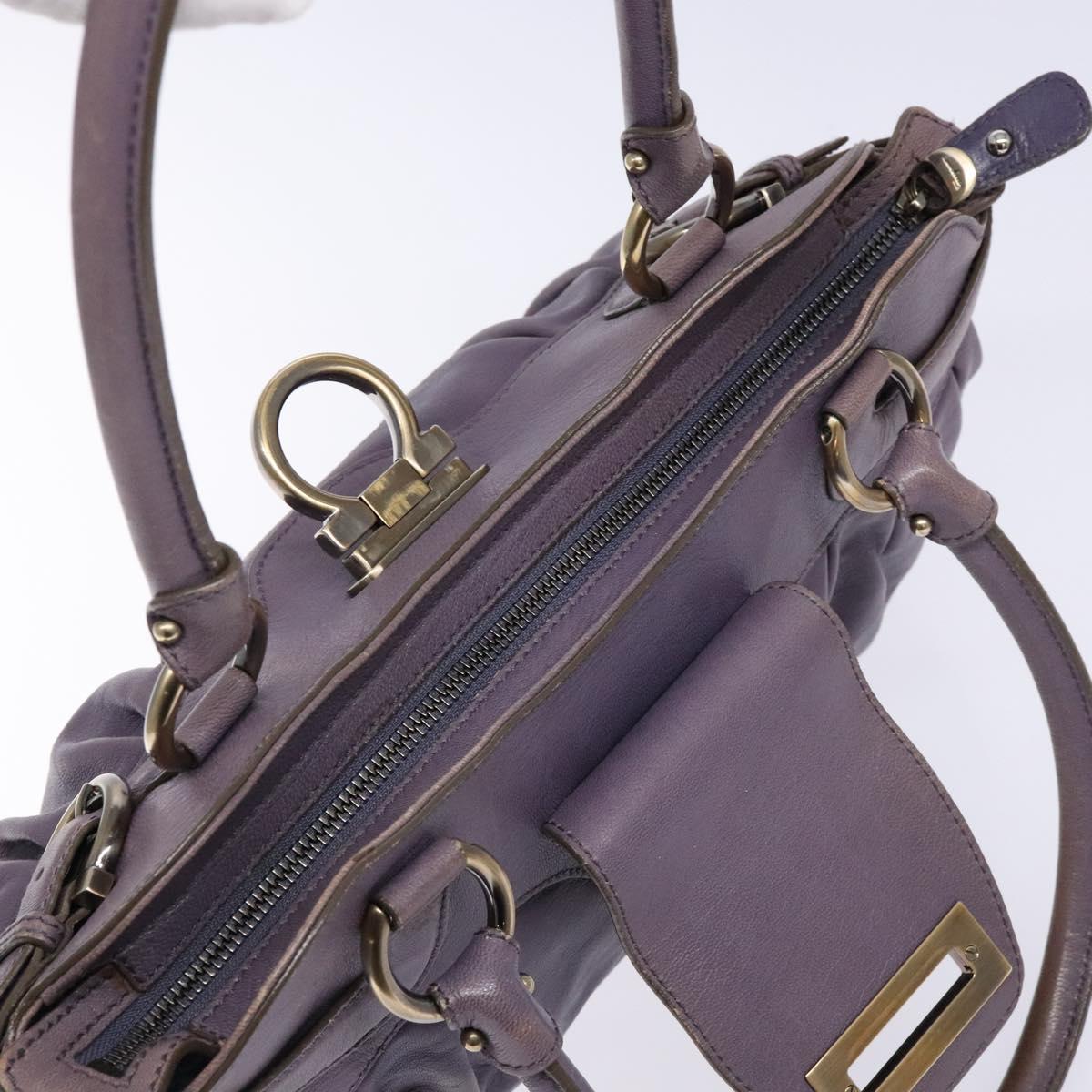 Salvatore Ferragamo Gancini Hand Bag Leather Purple Auth 129700