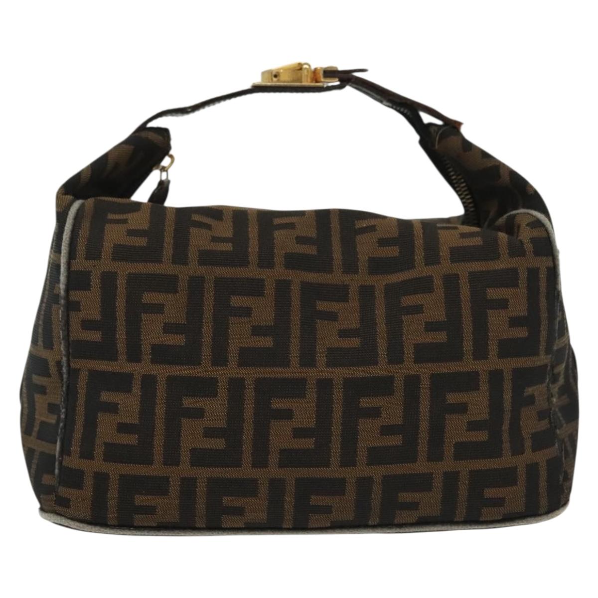 FENDI Zucca Canvas Vanity Pouch Black Brown Auth 129702