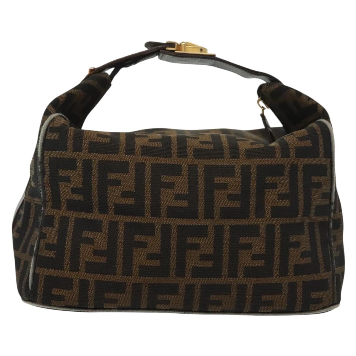 FENDI Zucca Canvas Vanity Pouch Black Brown Auth 129702